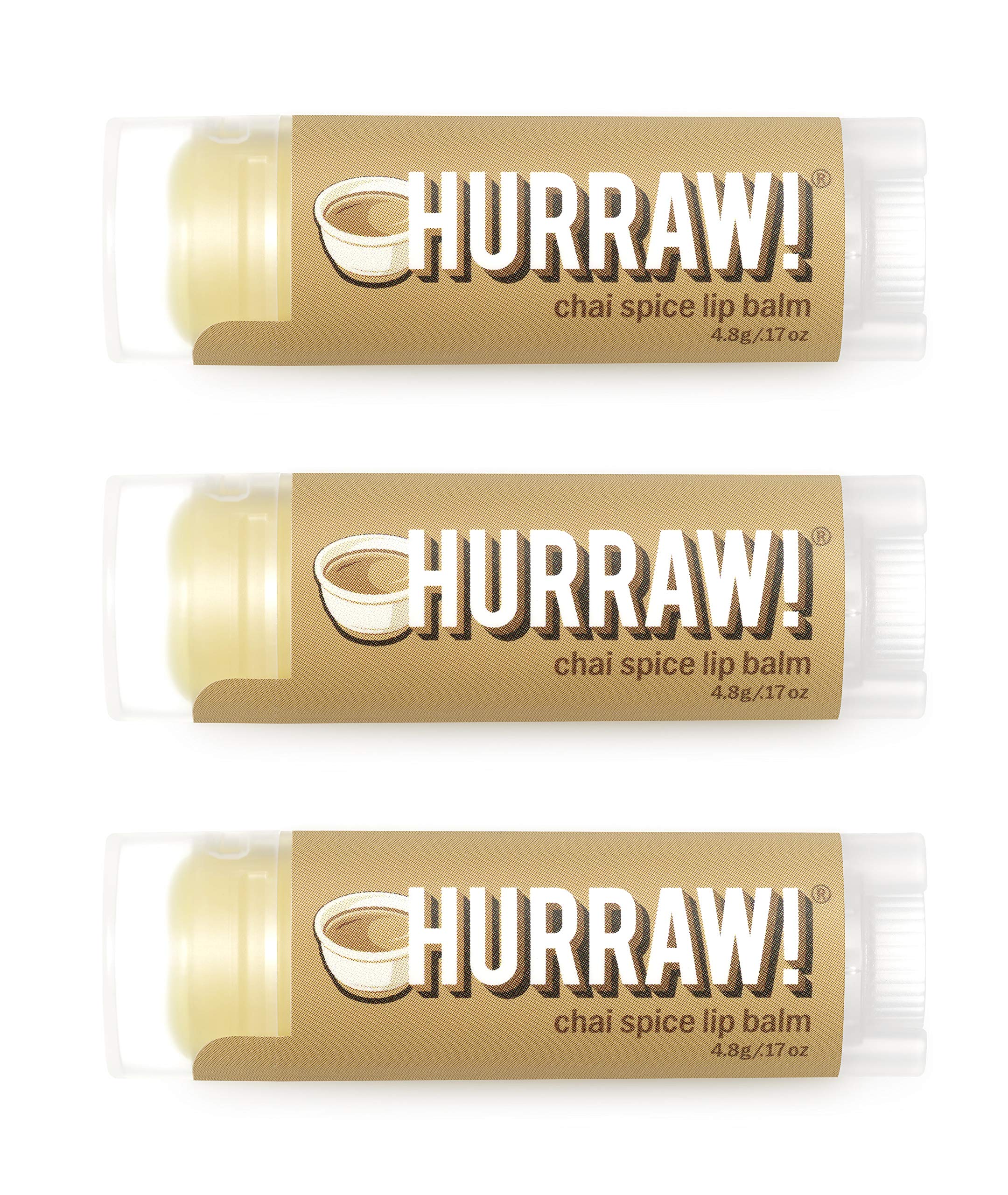 HURRAW!Chai Spice Lip Balm, 3 Pack: Organic, Certified Vegan, Cruelty and Gluten Free. Non-GMO, 100% Natural Ingredients. Bee, Shea, Soy and Palm Free. Made in USA
