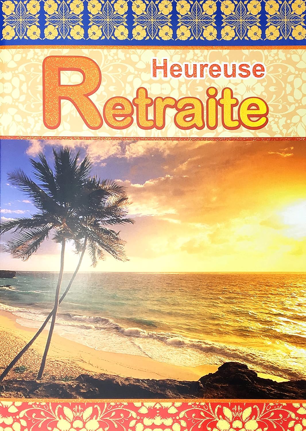 Maxi Biglietto Di Auguri Per Pensione - Formato A4 Con Glitter E Busta - Tema Spiaggia E Mare, Tropicale - Regalo Di Addio Al Lavoro Originale - 2