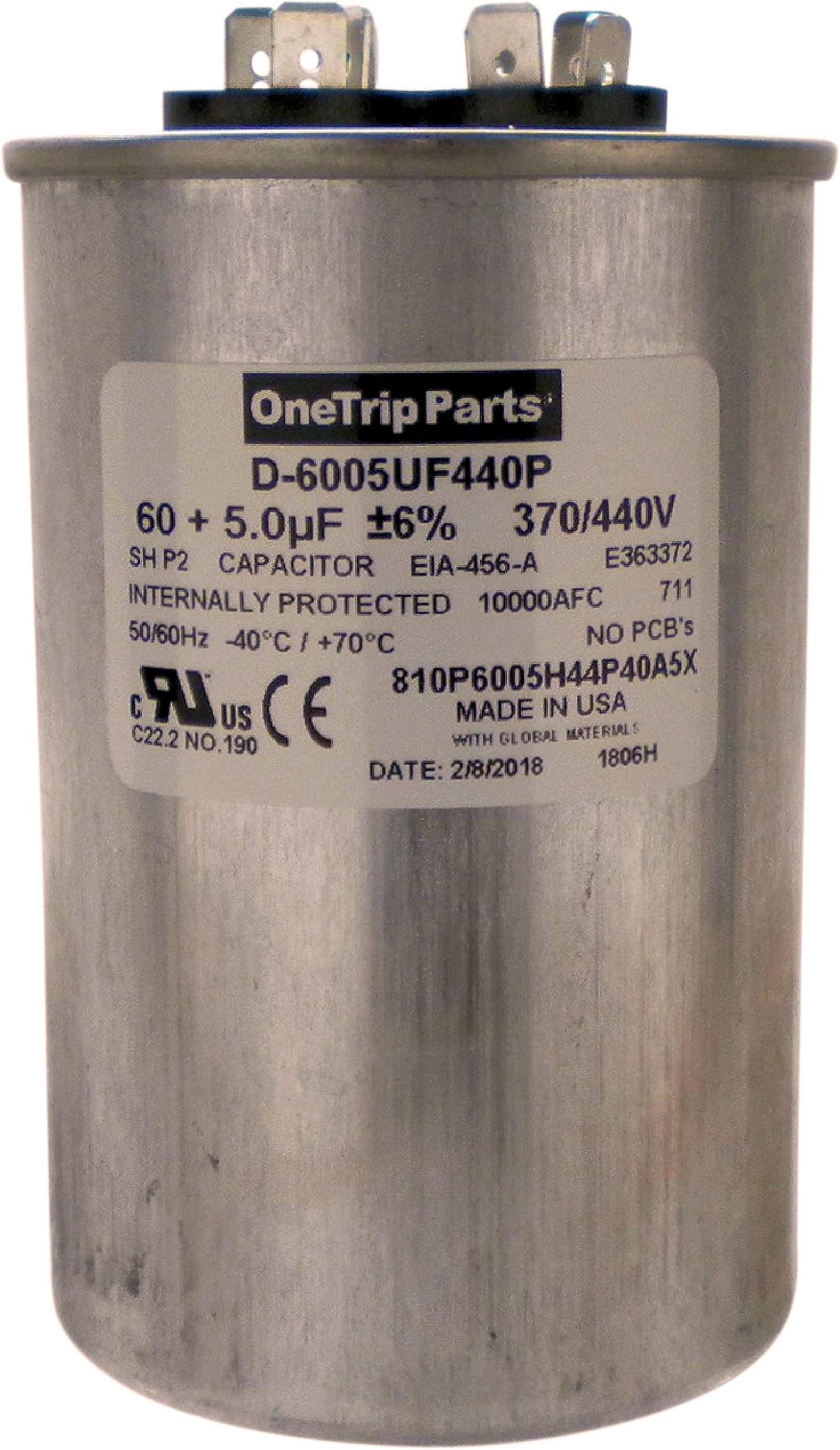Amazon Com Onetrip Parts Usa Run Capacitor 50 5 Uf 50 5 Mfd 370 Vac 440 Vac 2 1 2 Inch Round Heavy Duty Home Improvement