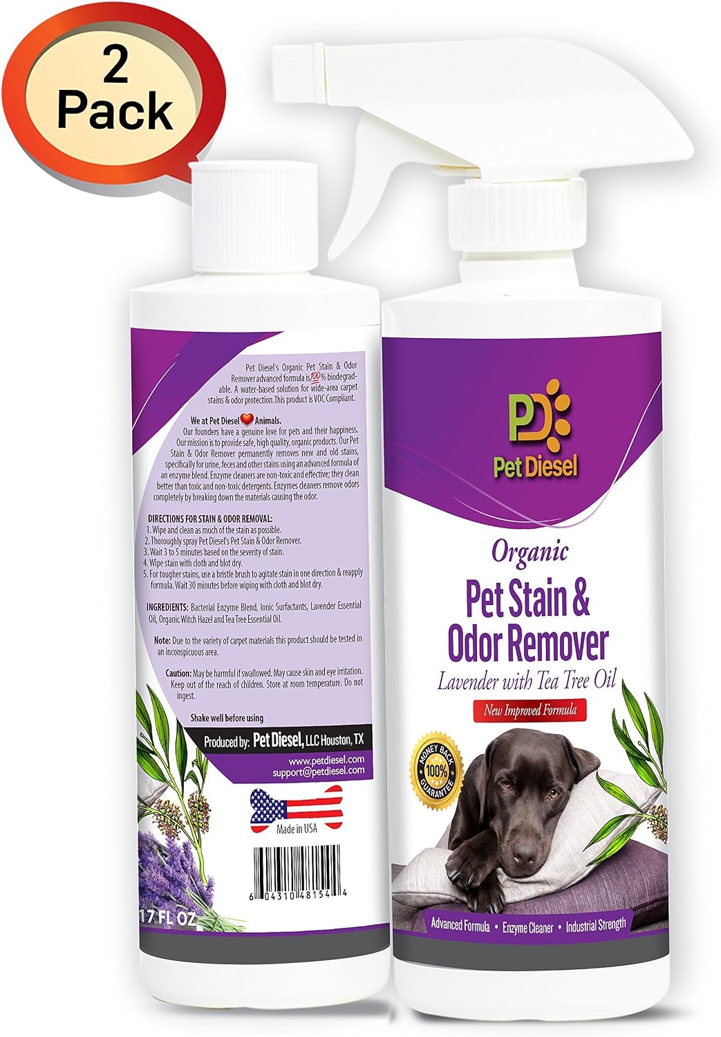 Pet Diesel 2 Pack Organic Pet Stain & Odor Spray Remover | Best Organic Enzyme Cleaner for Pet Odor Elimination & Dog, Cat Urine Stain…