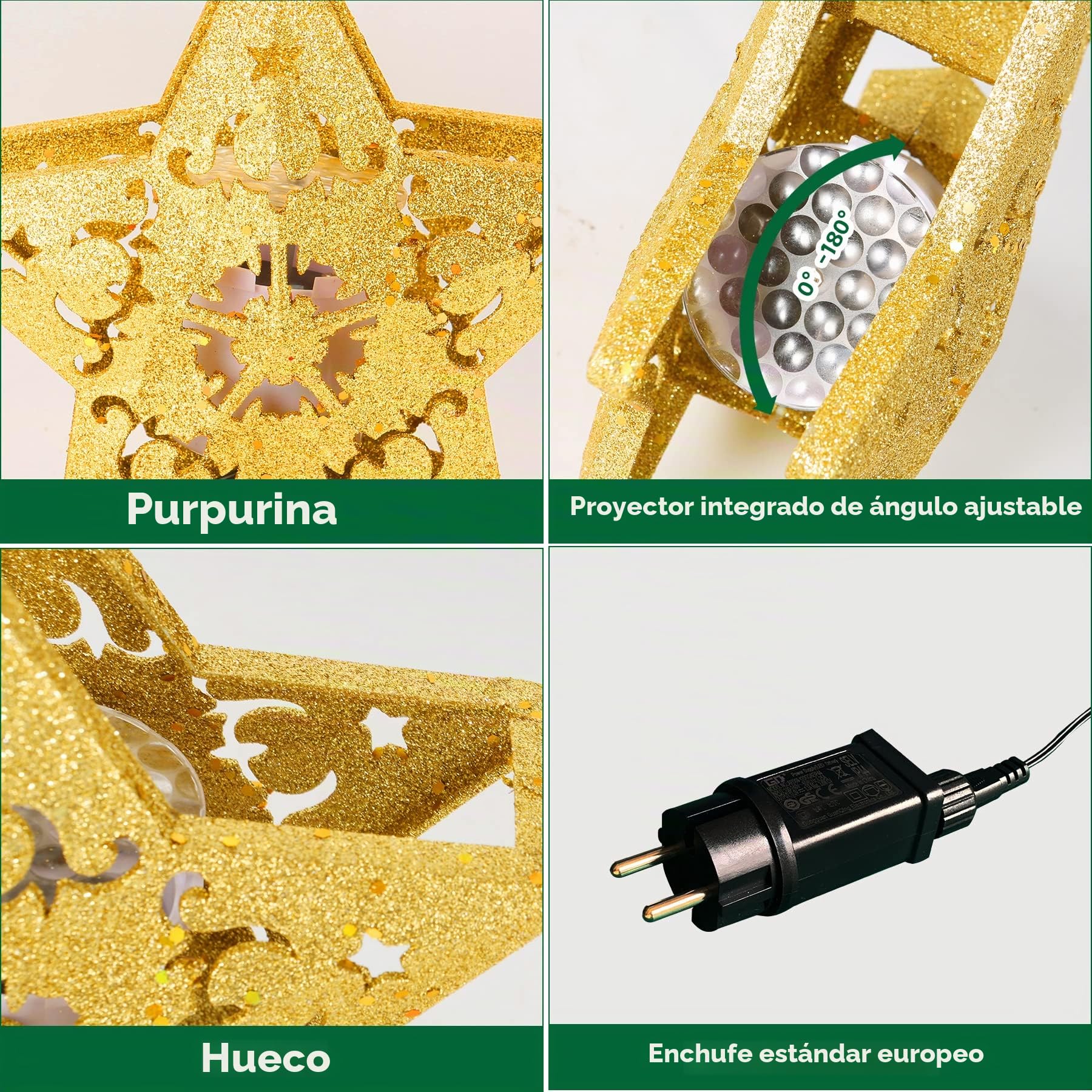 Estrella Adorno Copa del Árbol de Navidad, Estrella Brillante para la Parte Superior del Árbol con Proyector LED Giratorio Incorporado, Puntas del Árbol de Navidad, Copa del Abeto del Árbol