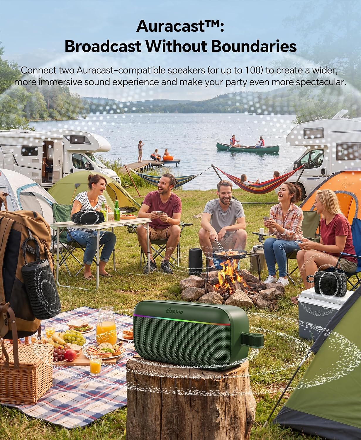 Portable Bluetooth Speaker, 60W Max SoundPulse 2.0 with BassBoost, Bluetooth 6.0 Wireless Speaker with TWS & Auracast, IPX5 Waterproof, Long Battery Life for Outdoor, Beach, Travel,Party & Home thumbnail