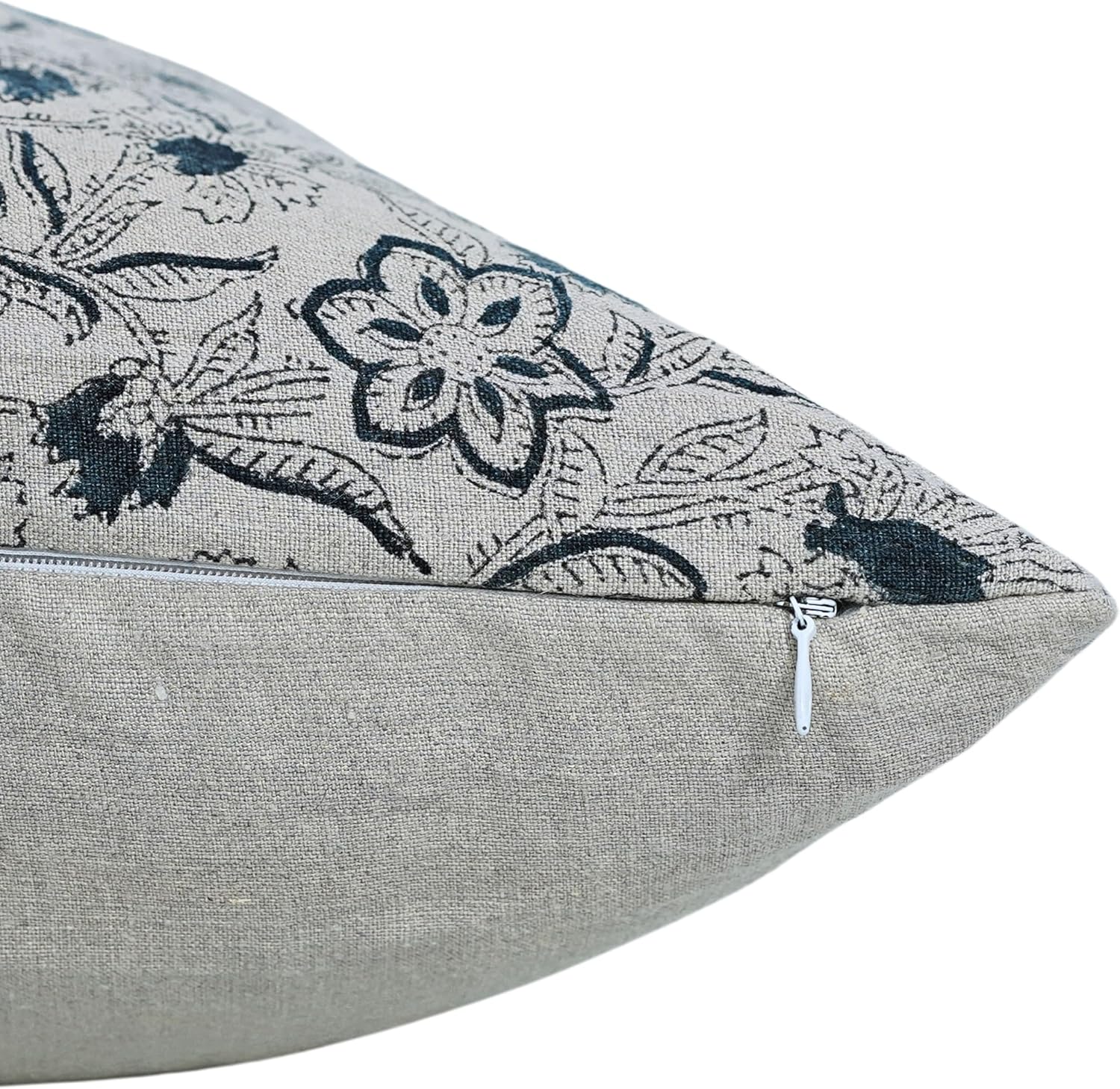 Handmade Pure Linen 22"X22" Block Print Throw Pillow Case Cushion Cover for Sofa, Couch, Fall Decoration, Farmhouse, Outdoor, Living Room, Boho Home Décor, Jarul, Blue