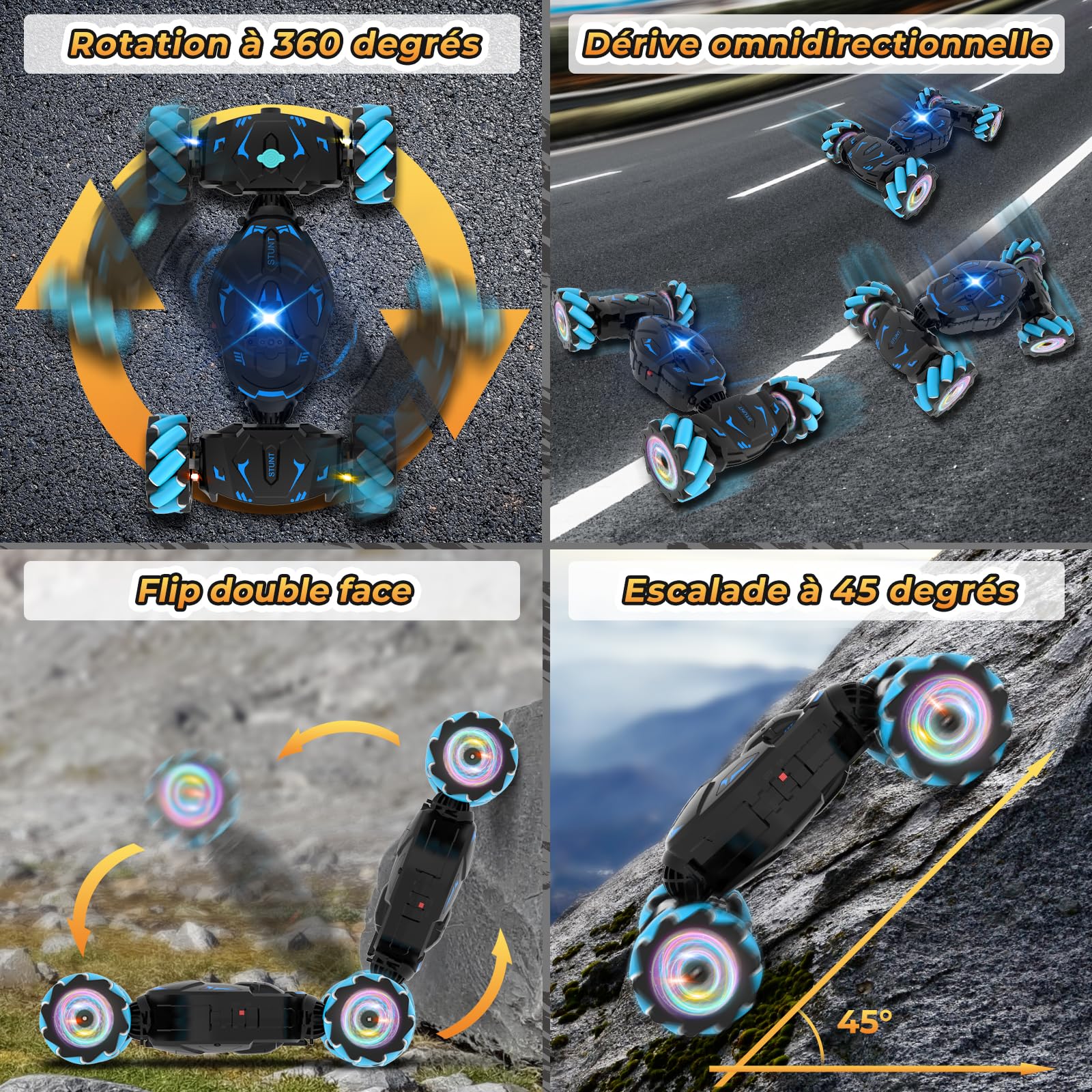 Pristar Voiture télécommandée tout terrain avec la Main, avec Lumière et Spray, Jouet RC Car Drift 4WD 2,4 GHz Rotation à 360° Cadeau Voiture Telecommandé Enfant Filles Garçons Enfants de 6 8 9 10 Ans