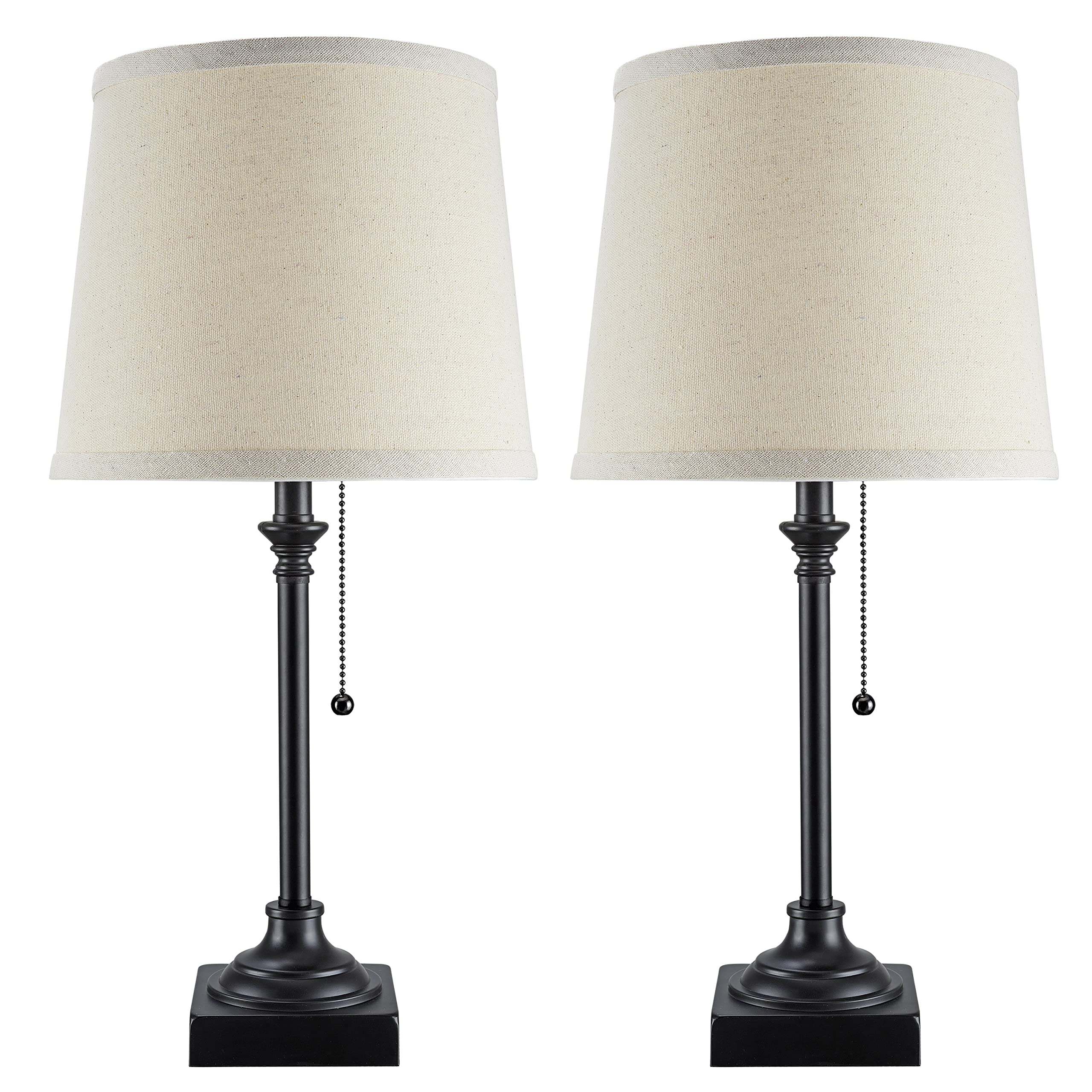 Aspen Creative 40253-21-2, Brown Table Lamp w/Natural Linen Shade, Size: 9-1/2" L x 9-1/2" W x 14-1/2" H, E26 Socket, Set of 2