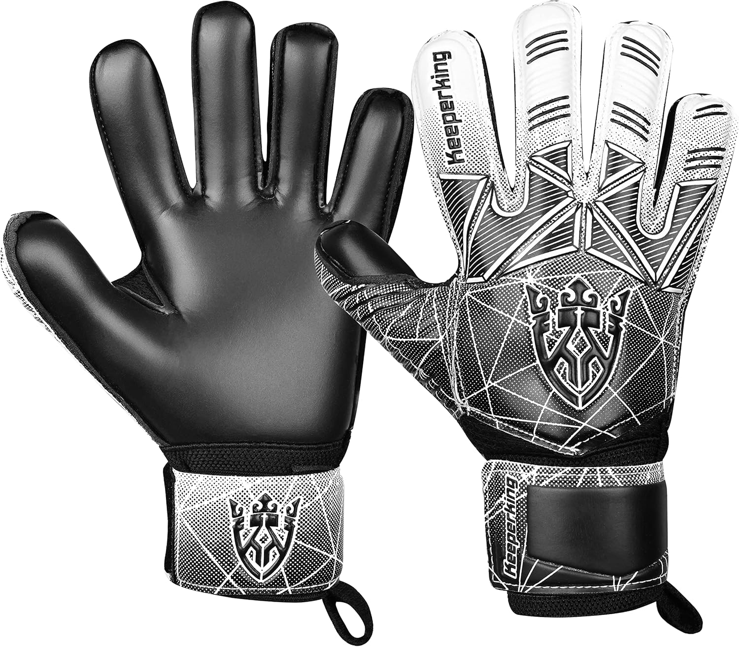 Keeperking Soccer Goalie Goalkeeper Gloves for Kids Boys Youth & Adult,Latex Strong Grip Palms with Removable Finger Spines Protection Children Football Gloves for Training/Match(Sizes 5-10,6 Styles)