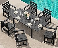 Vista 14 de SERWALL Juego de comedor para exteriores de 9 piezas, mesa de comedor expandible de 60 a 83 pulgadas y 8 sillas de polietileno de alta densidad