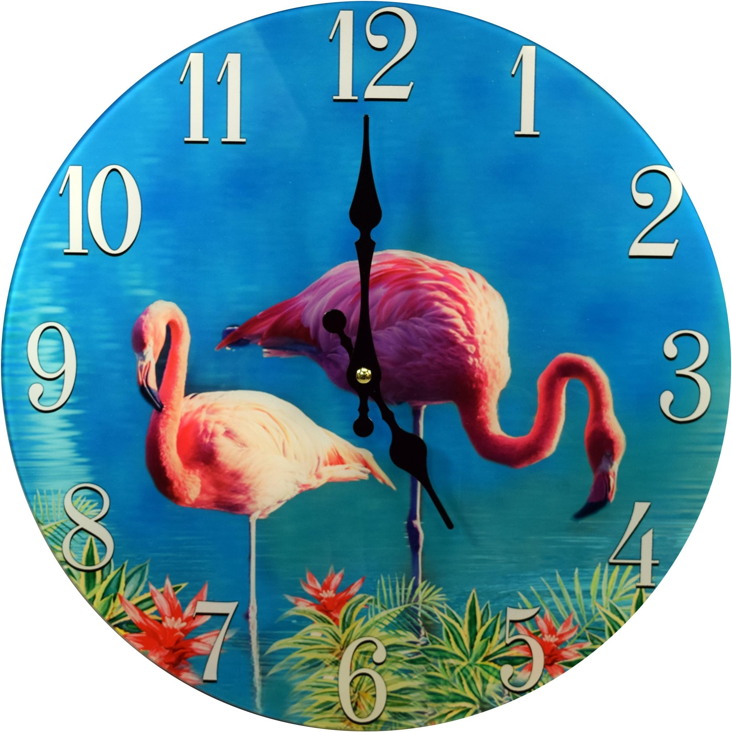 Flamingo Glass Wall Clock New 13"X 13" Home Wall Decor Coastal Nautical Beach