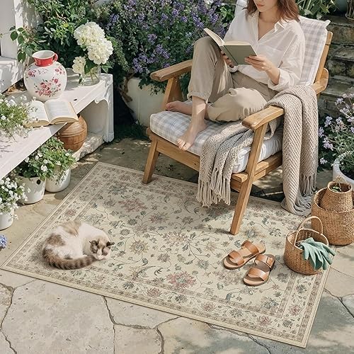 HUGEAR 3x5 Outdoor Rug Colorful Linen-Look Fabric Checkered Area Rug