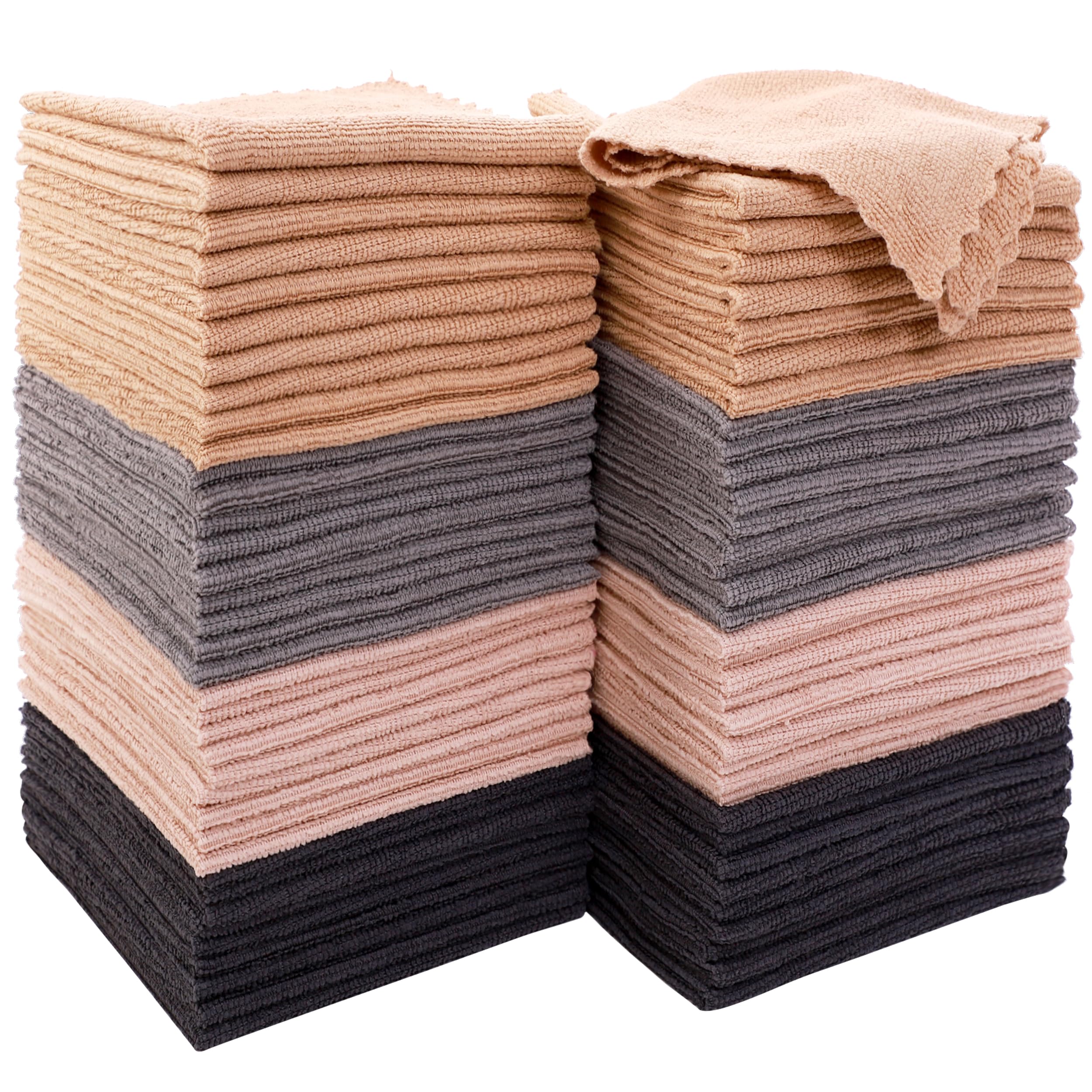 MOONQUEEN 72 Pack Microfiber Cleaning Cloth - Reusable Cleaning Rag, Fast Drying Cleaning Towels,12"X12", Grey/Light Grey/Brown/Cream