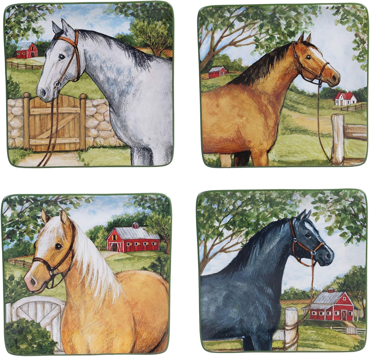 Certified International Clover Farm 8.25" Salad/Dessert Plates, Assorted Designs, Multi Colored, Large, Set of 4