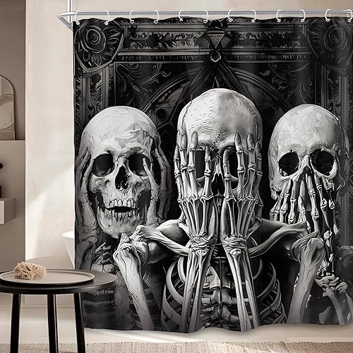 Miniatura 9 de SVBright Cortina de ducha de calavera de azúcar, 60 pulgadas de ancho x 72 pulgadas de largo, diseño de esqueleto gótico aterrador, espeluznante,