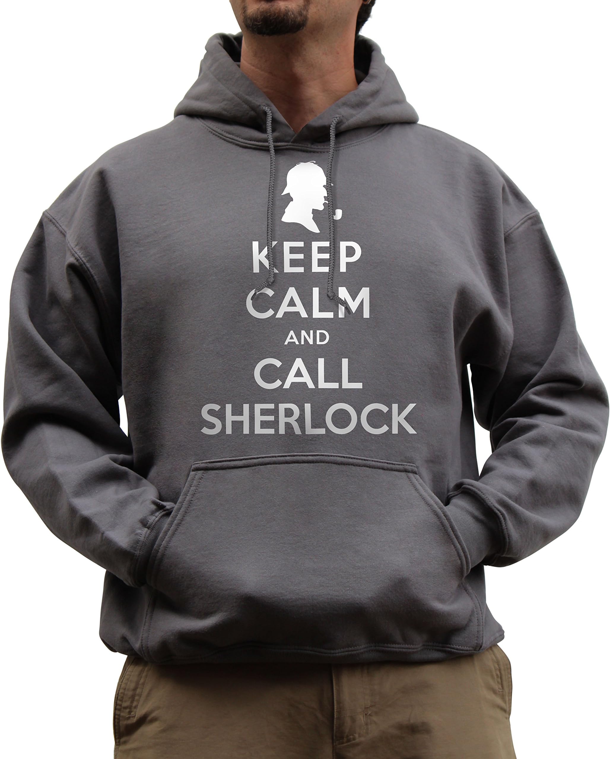 Nutees Keep Calm and Call Sherlock Holmes Unisex Hoodie - Charcoal Grey XX-Large