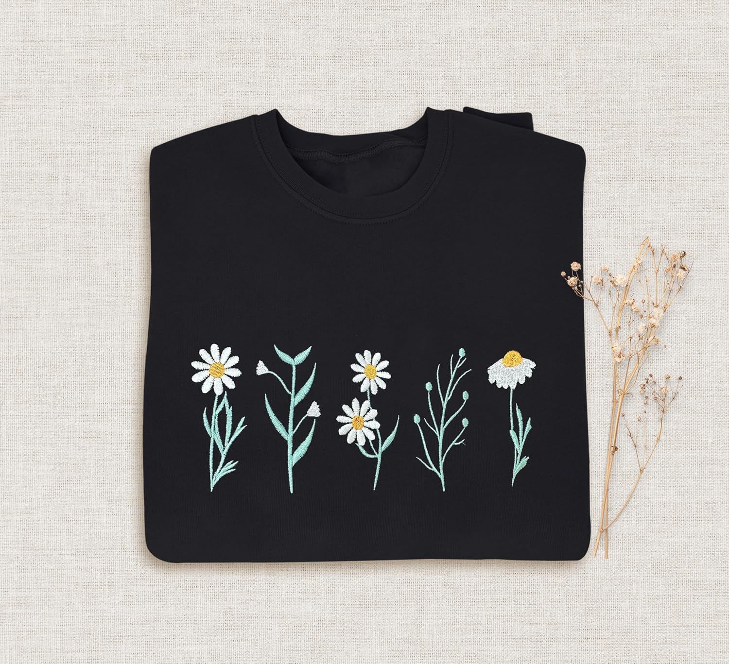 NACRE APPAREL Daisy Lover Embroidered Sweatshirt Wildflowers Crewneck Flower Embroidery Botanical Plant - Image 8