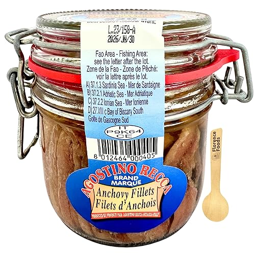 Miniatura 1 de Agostino Recca Florence Foods Filetes de anchoas en aceite de Italia 8.11 onzas (8.11 oz) Anchoas sicilianas - Anchoa capturada silvestre premium