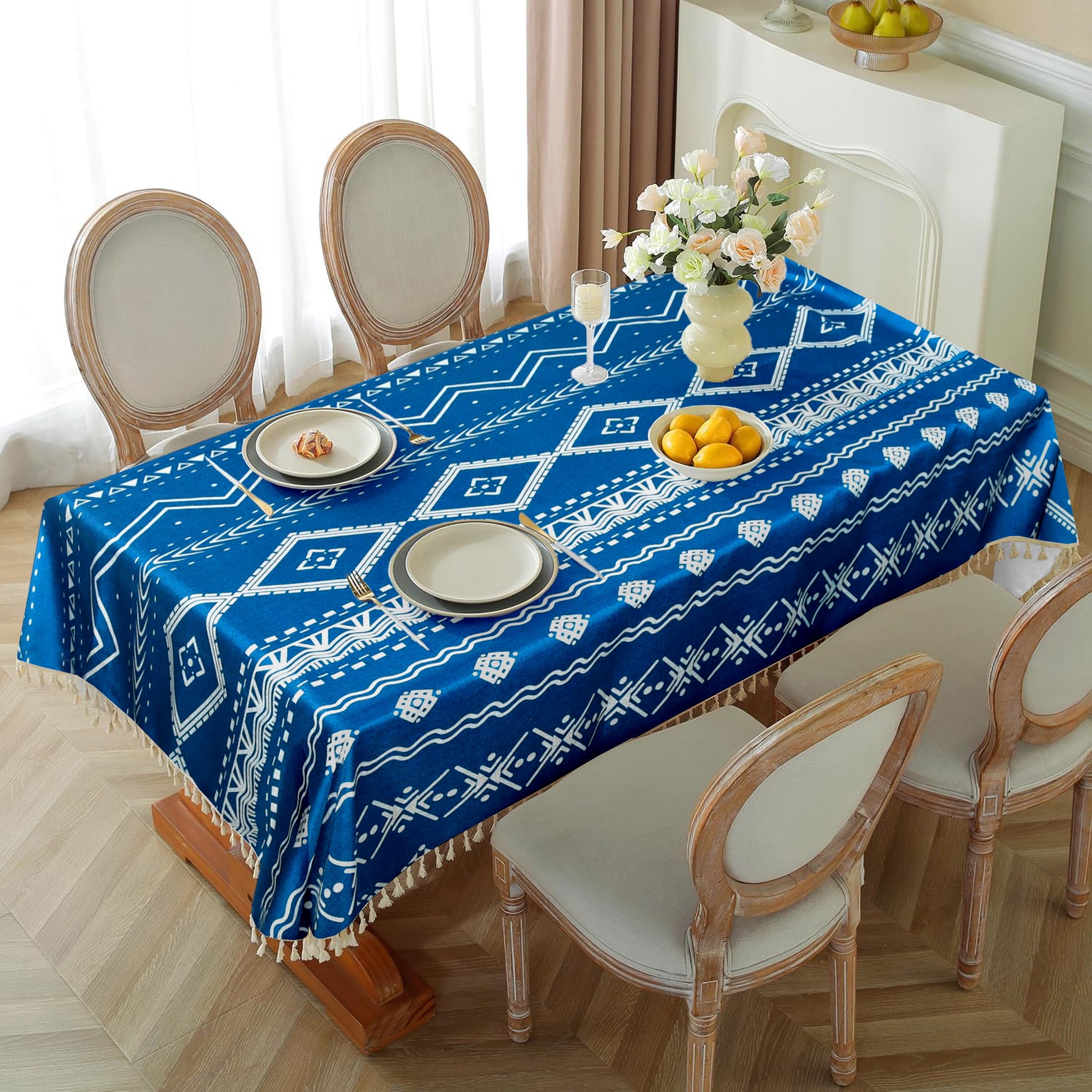 Cortina Tablecloth for Dining Table Waterproof Table Cover, Cotton Linen Fabric Rectangle Tablecloth,Beige Green Stripe,