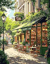 Mrnsiet Kit de pintura por números para adultos, kits de pintura por números para adultos Easy Street Cafe em tela, kits de pintura com números de óleo acrílico DIY para decoração de parede de casa