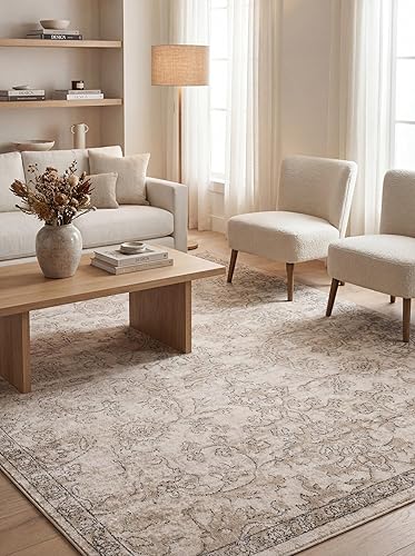 Rugs.com Oregon Collection - Alfombra de pelo bajo color marfil de 7 x 10 pies, perfecta para salas de estar, comedores grandes, planos abiertos