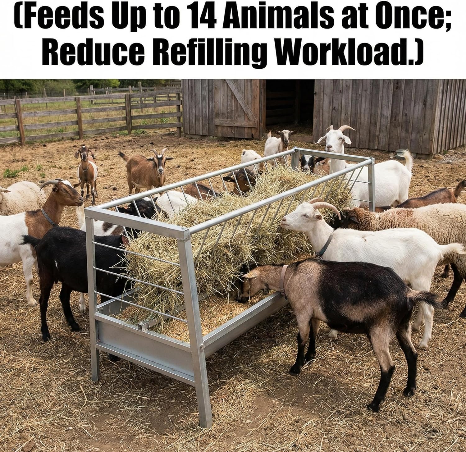 77 Gallon Capacity Hay Rack, Galvanized Steel, 60-Inch Length x 33.4 in Tall Goat Feeder with Hay and Grain in One, Ease of Assembly, Feeding Goats Sheep Ponies for Farms Sheep Pens Stables