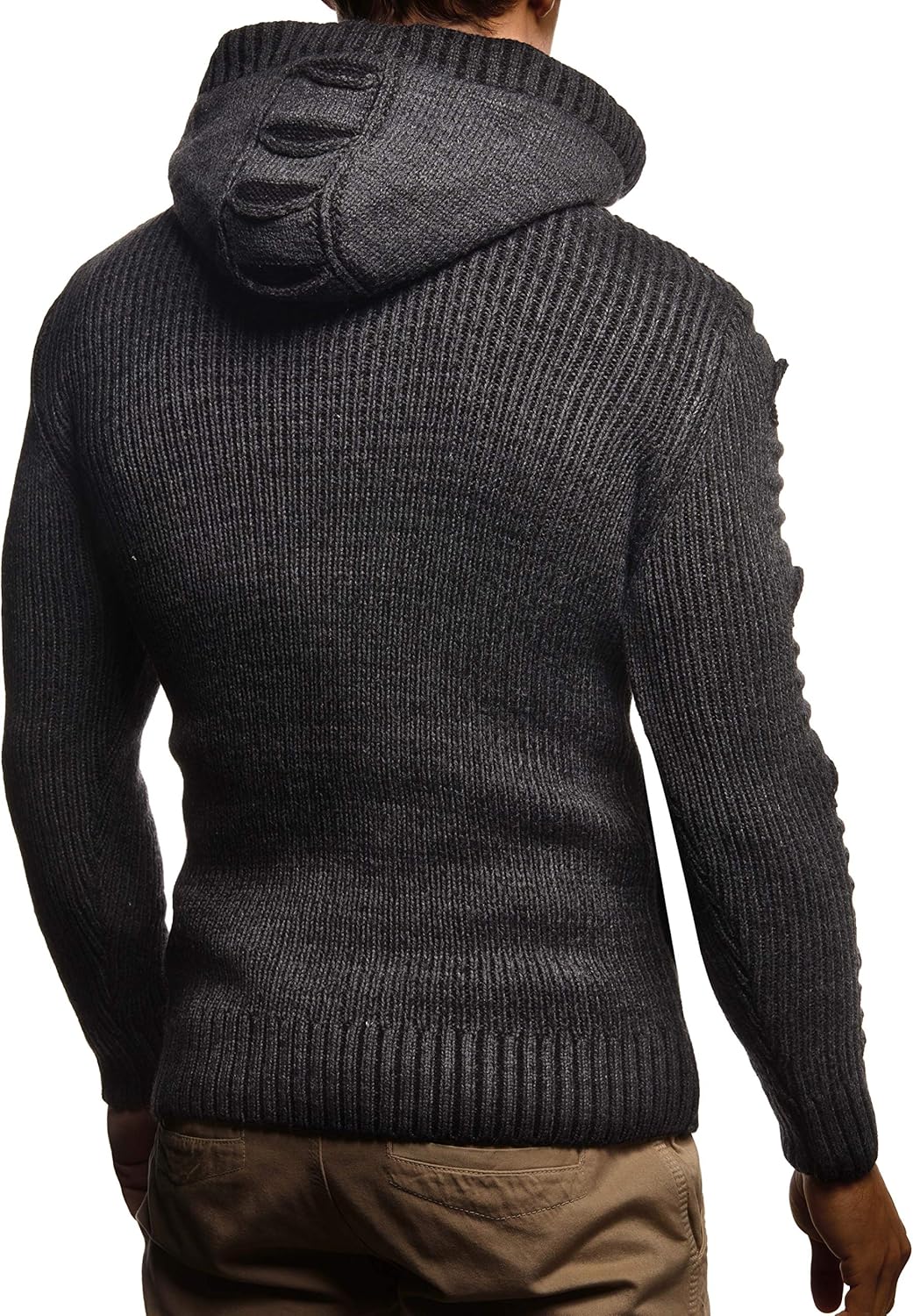 Leif Nelson Men's Stylish Knit Sweater With Buttons | Knitted Sweatshirt Pullover With Hood | Warm For Winter | LN5605 - Image 4