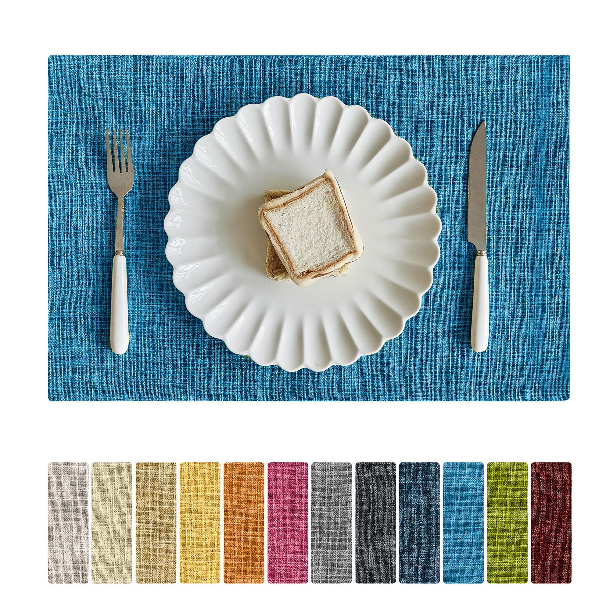 Softalker Faux Linen Placemats Set of 4-12 x 18 Inch, Heat Resistant Double Layered Durable Burlap Farmhouse Place Mats, Non-Slip Washable Rustic