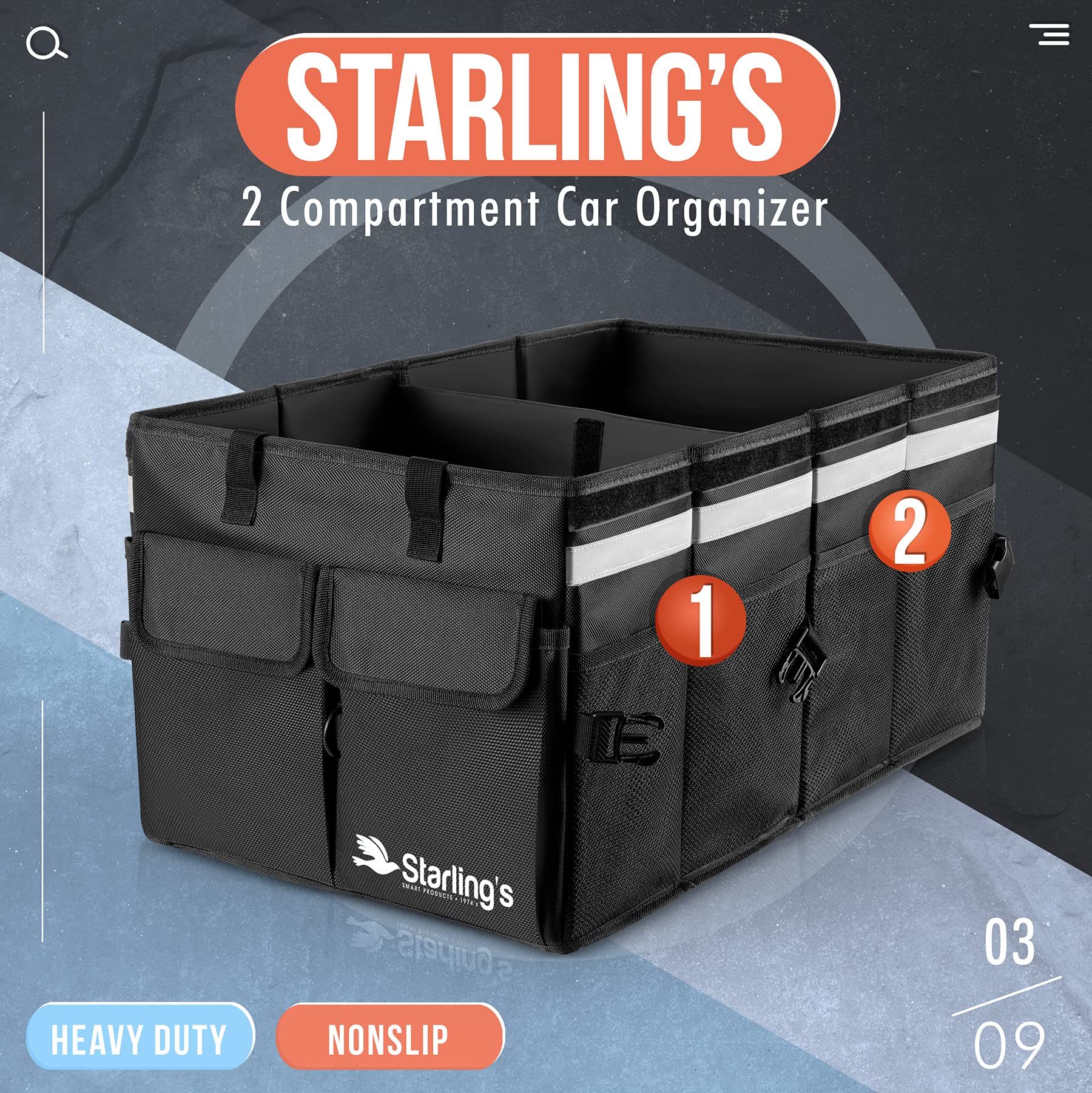 Starling's Organizador de maletero de coche, súper fuerte, caja de almacenamiento plegable para SUV, automóvil, camión, parte inferior antideslizante e impermeable, se adapta a cualquier vehículo (2