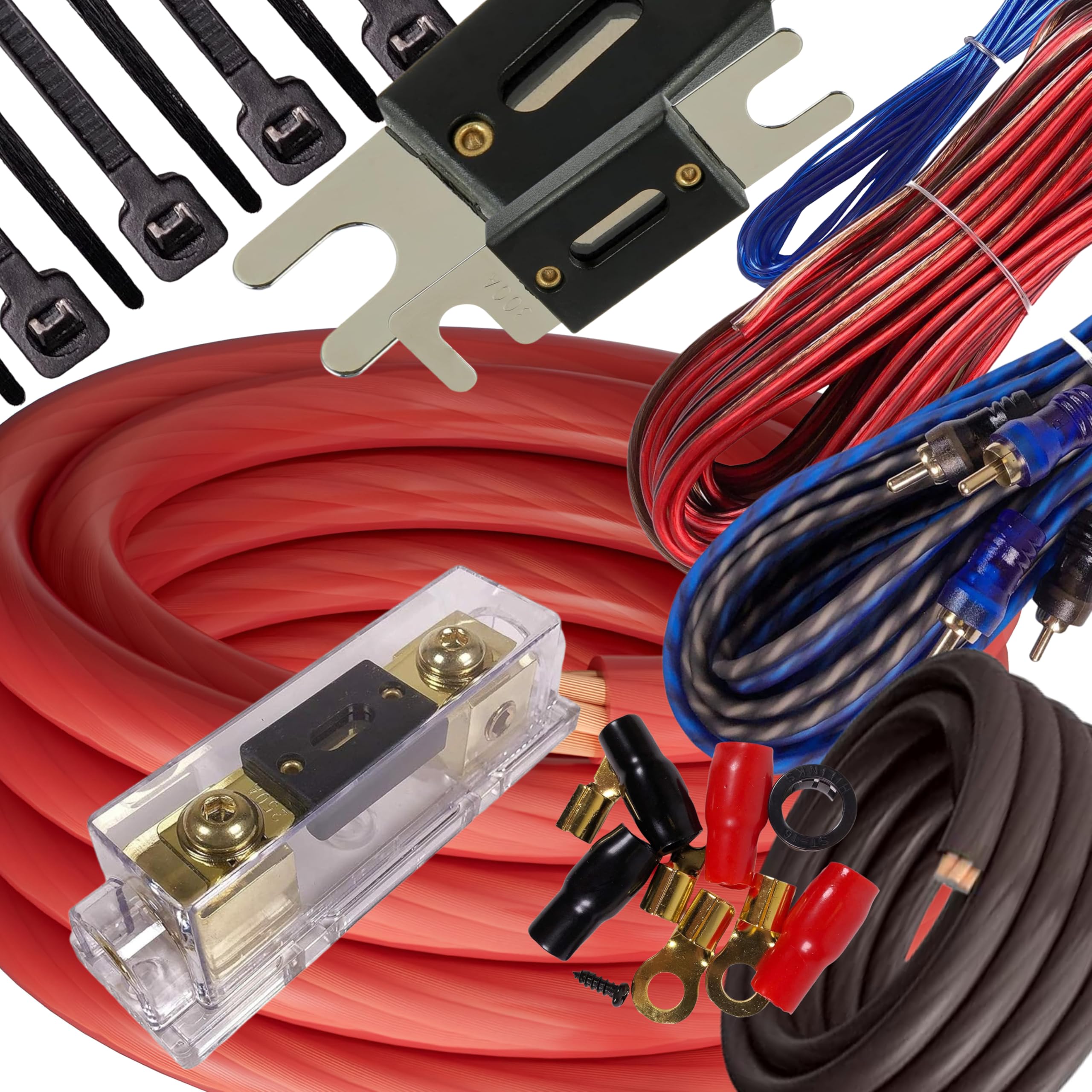 Audio360 USA 0 Gauge Cable 5000W Up to 8500W Complete Car Amplifier Installation Power Amp Wiring Kit 1/0 Ga Red for Car Stereo