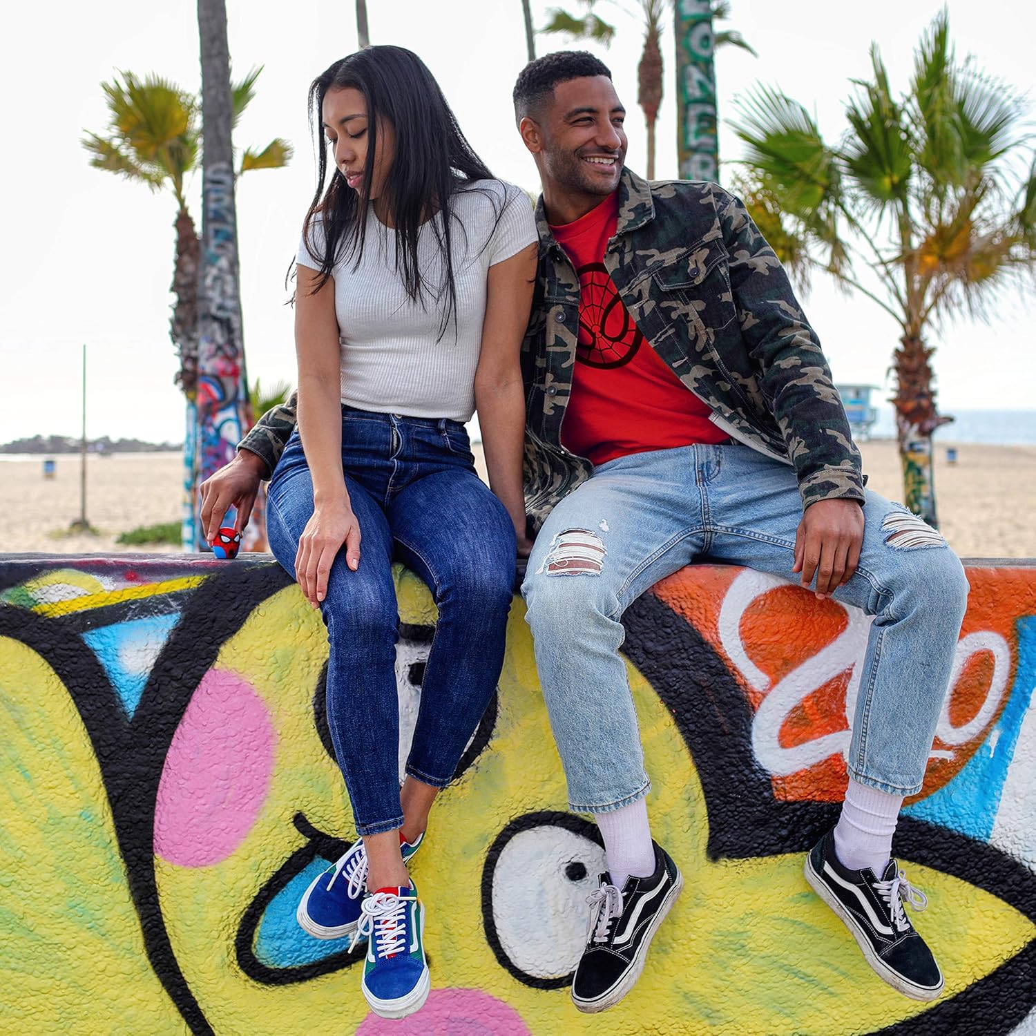 Bitty Boomers Spider-Man Mini Bluetooth Speaker packaging, showing the speaker, Micro USB cable, and lanyard.