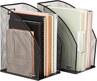 Mind Reader Vertical File Organizers, Desktop File Holders for Folders, Magazines, and Paperwork, Workspace Organizer, Metal Mesh, Set of 2, Black