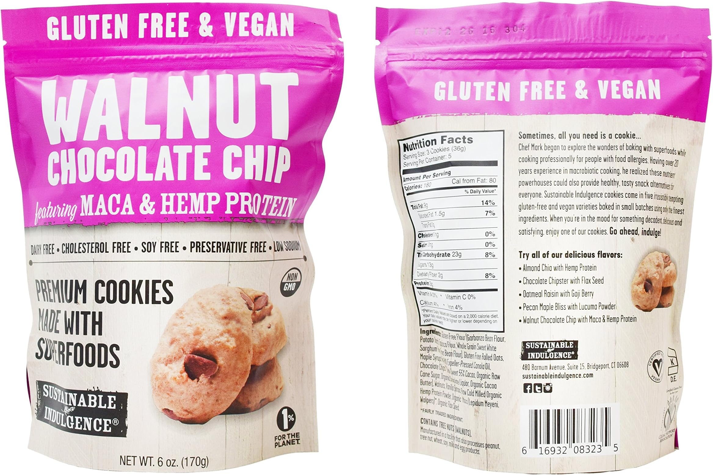Sustainable Indulgence, Premium Cookie 6 Ounce Walnut Chocolate Chip