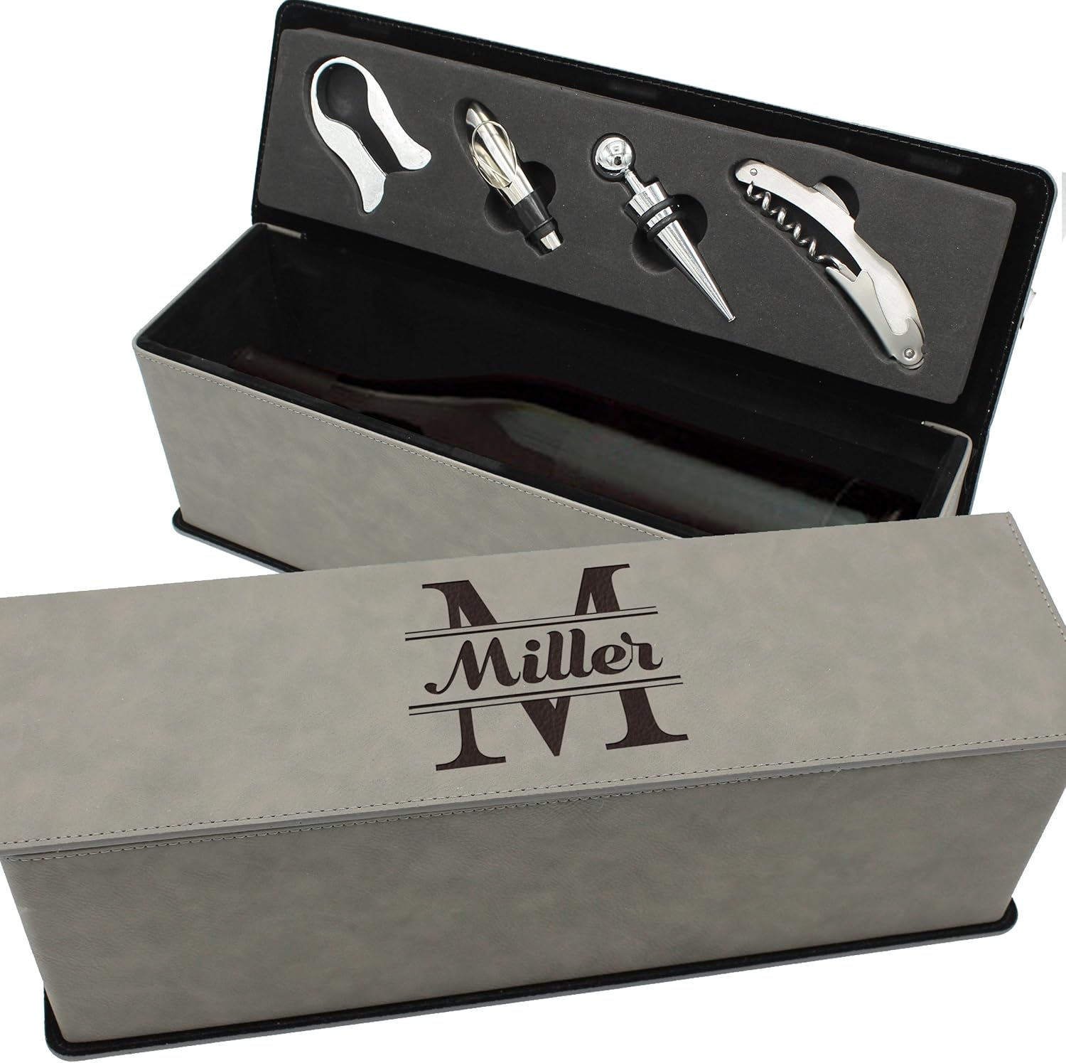 Custom Wine Box - Anniversary Couples Wine Box Bottle Holder - Personalized and Engraved (Black with Gold)