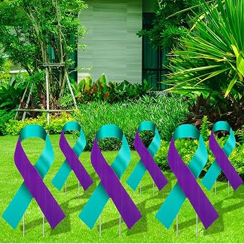 Drydiet 6 Pcs Suicide Prevention Awareness Yard Signs with Stakes 14" Teal and Purple Ribbon Support Supplies Outdoor Decor for Suicide Prevention Awareness Inspirational Charity Campaign Supplies