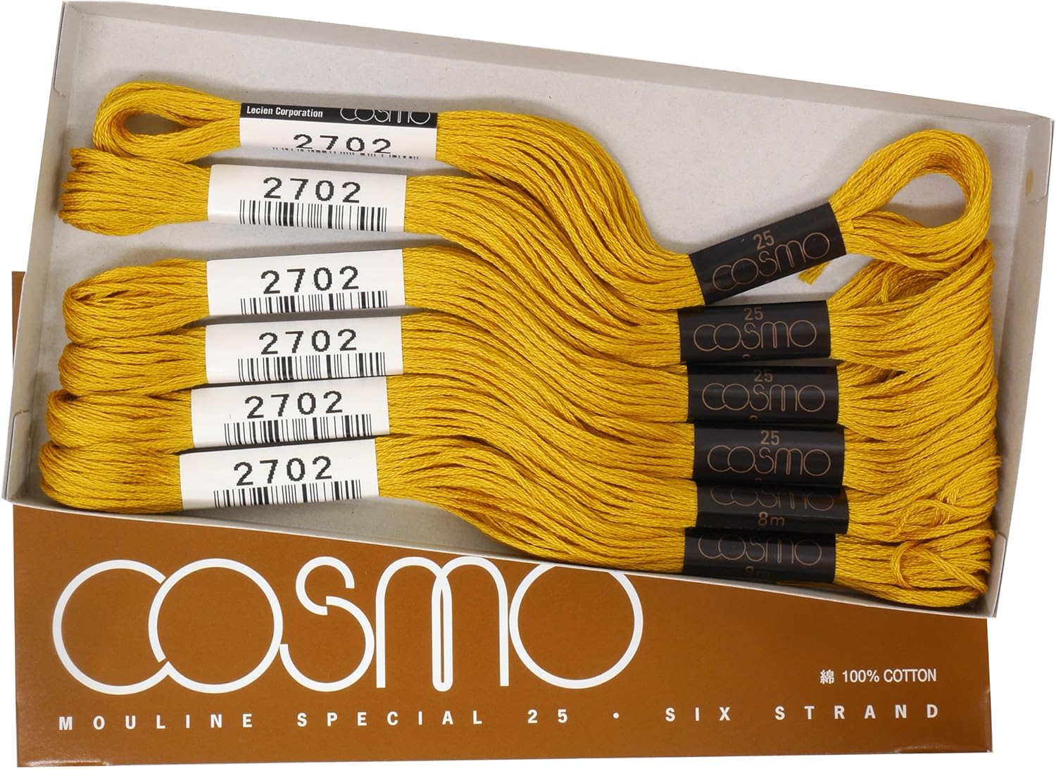 Cosmo No. 25 Embroidery Thread 8 m Bundles Col. 2702 Brown 1 Box Pack of 6 Bundles