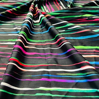 Neon Multicolor Stripes Black Background Print Nylon Spandex Fabric 4 Way Stretch by Yard for Swimwear Dancewear Gymwear Sportwear Dress