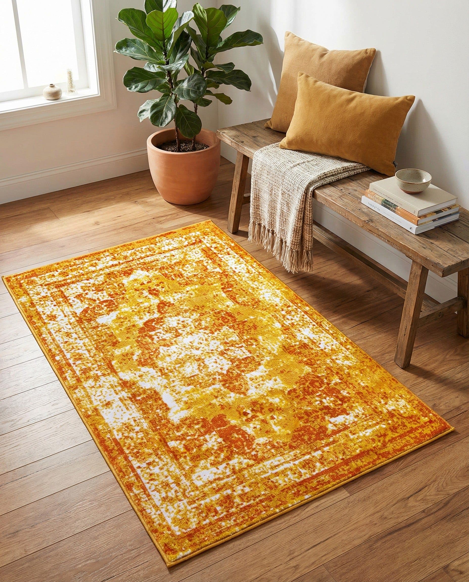 Rugs.com Monte Carlo Collection Rug – 3' 3 x 5' 3 Orange Medium Rug Perfect for Living Rooms, Large Dining Rooms, Open Floorplans