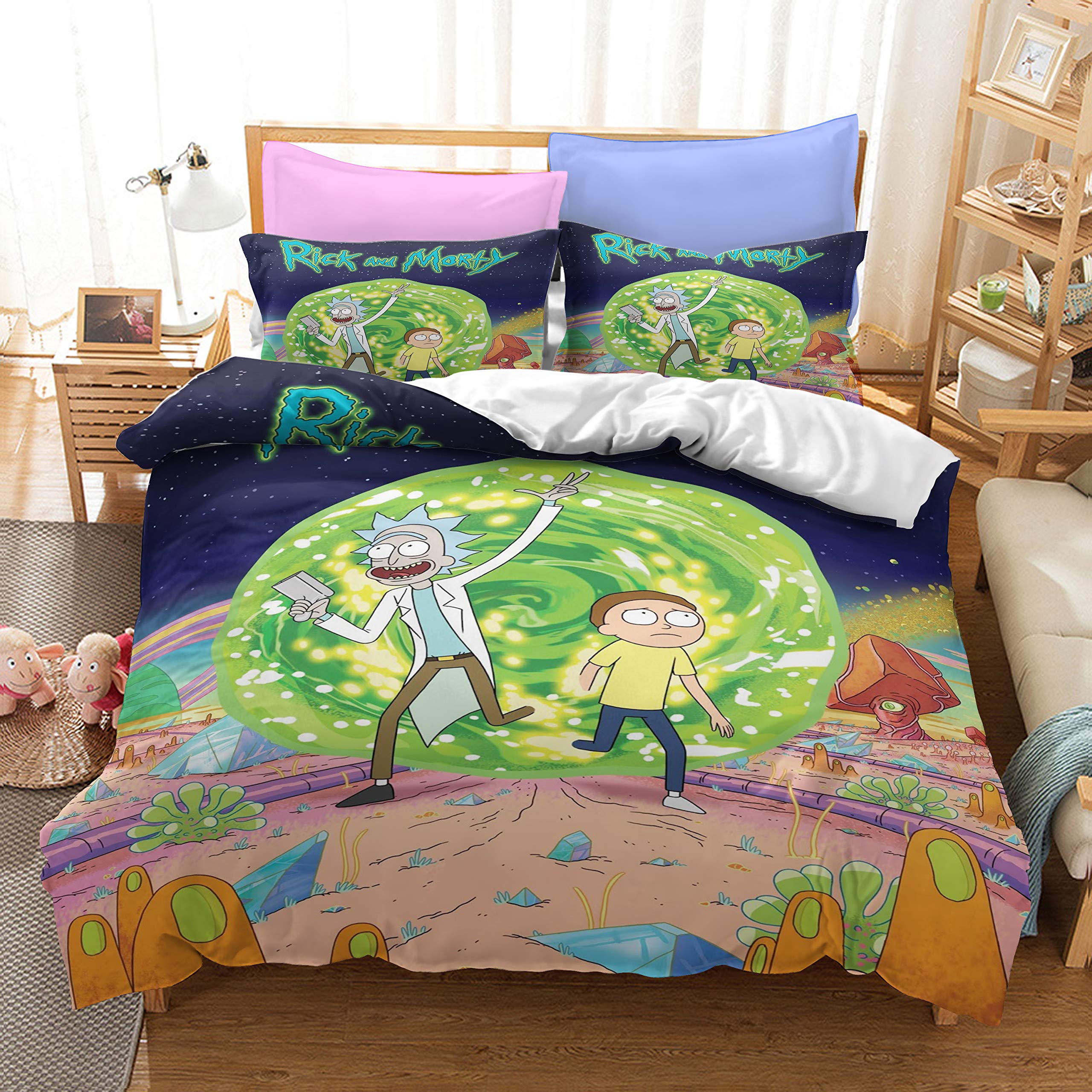 Chaose White Duvet Cover Sets Rick And Morty 200X200cm + 2 Pillowcases 65X65cm Bed Set 2 Persons (Picture 04,Single(135X200cm))