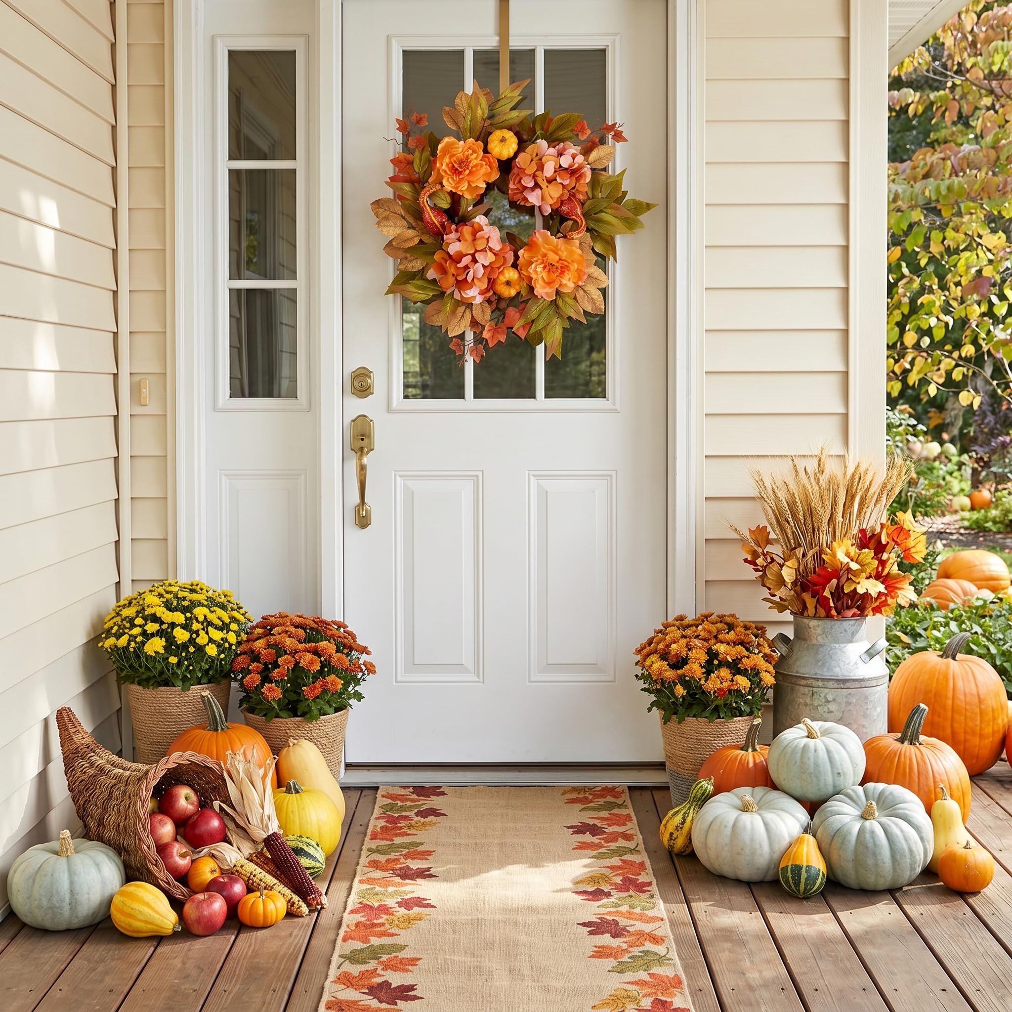 DecorbyHannah Couronne d'automne pour porte d'entrée avec lumières et hortensia pivoine 45,7 cm