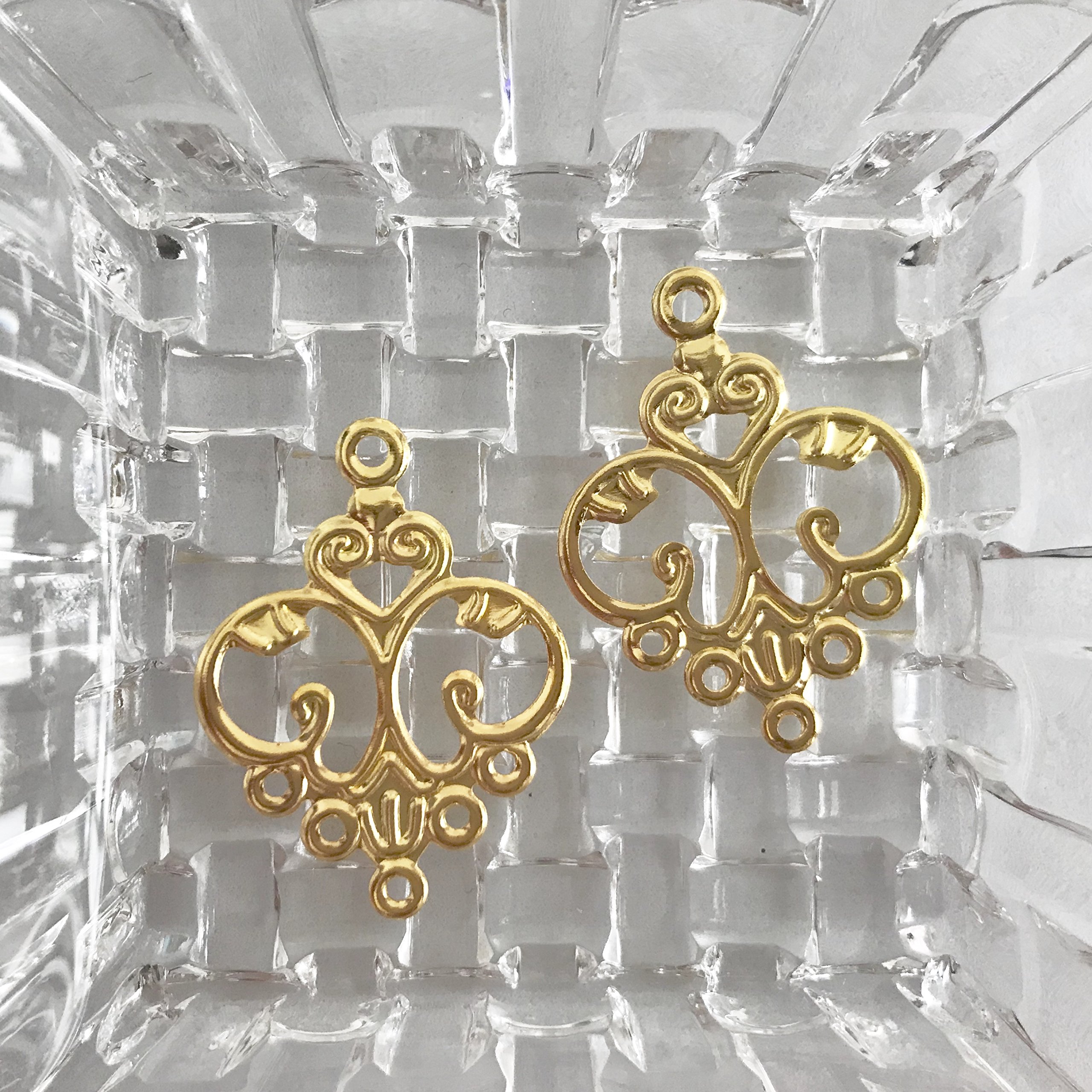 チェコガラスクリアシャンデリアゴールドフープ☞ハンドメイド