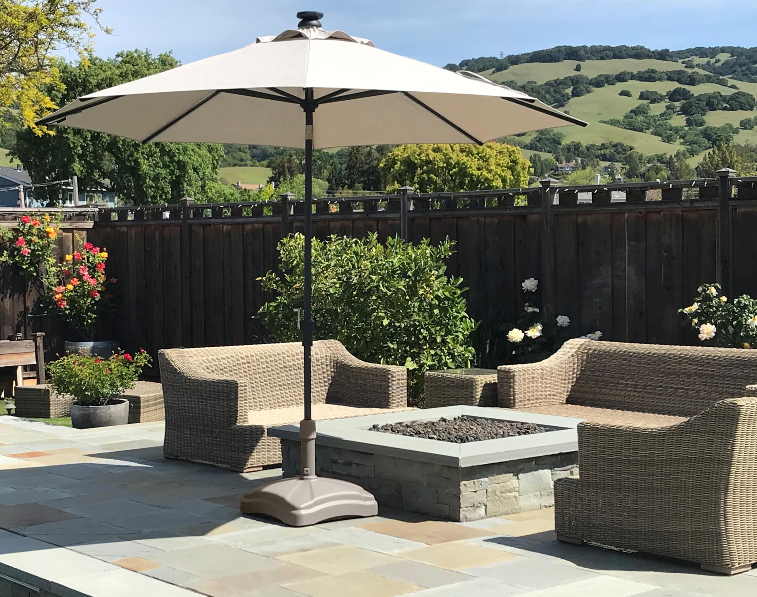 commercial patio umbrellas mobile Amazon.com: Shademobile Outdoor Umbrella Stand with Easy Rolling Base (up  to 125lb) Heavy Duty Universal Design for Weighted Commercial Patio & Deck  Big Mobile Sun Shade with Hidden Wheels