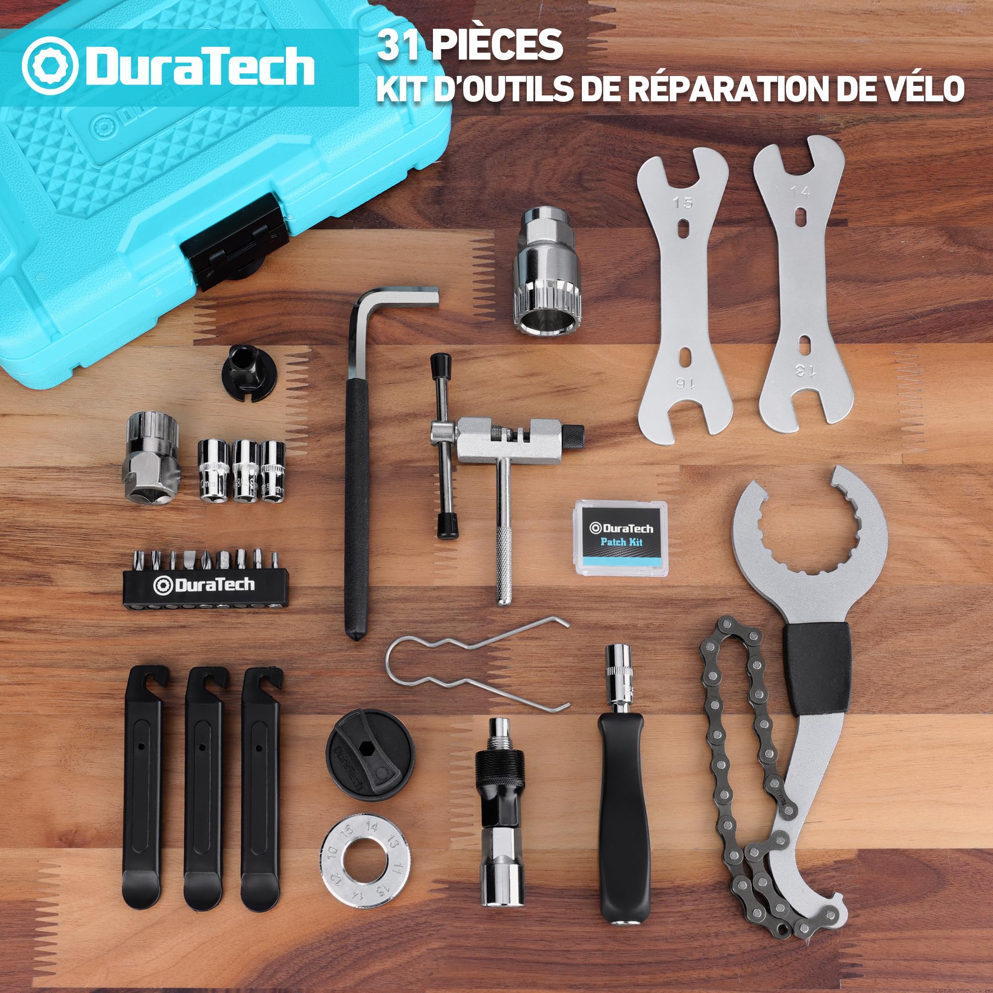 DURATECH Kit d'Outils de Réparation pour Vélo 31 pièces avec Mallette