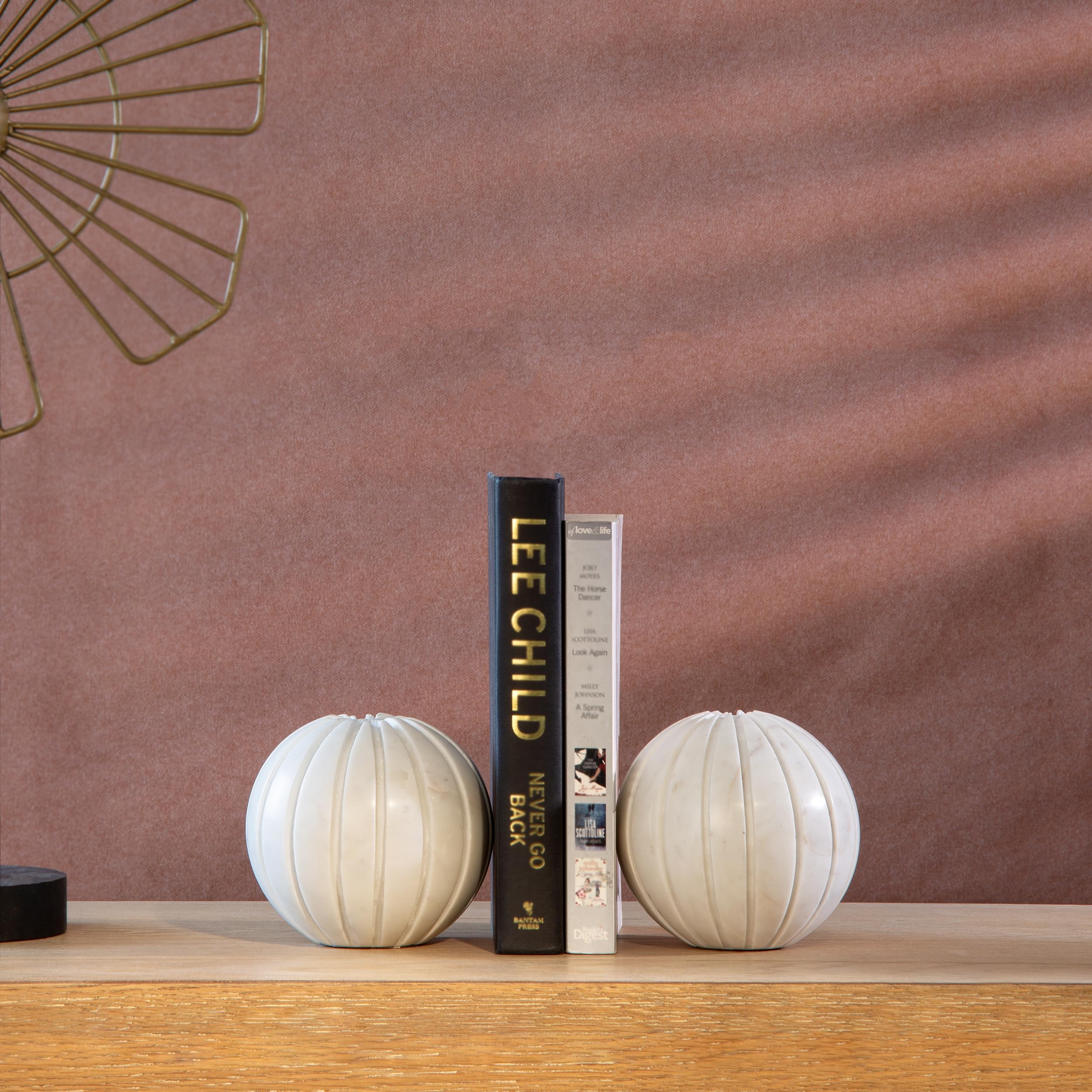 Gridos Marble Ball Bookend Holder | White Banswara Marble Design | Decorative Book Ends for Home, Office, Living Room & Study Table | Stylish Organizer for Shelves & Console | Page Stopper-image-7