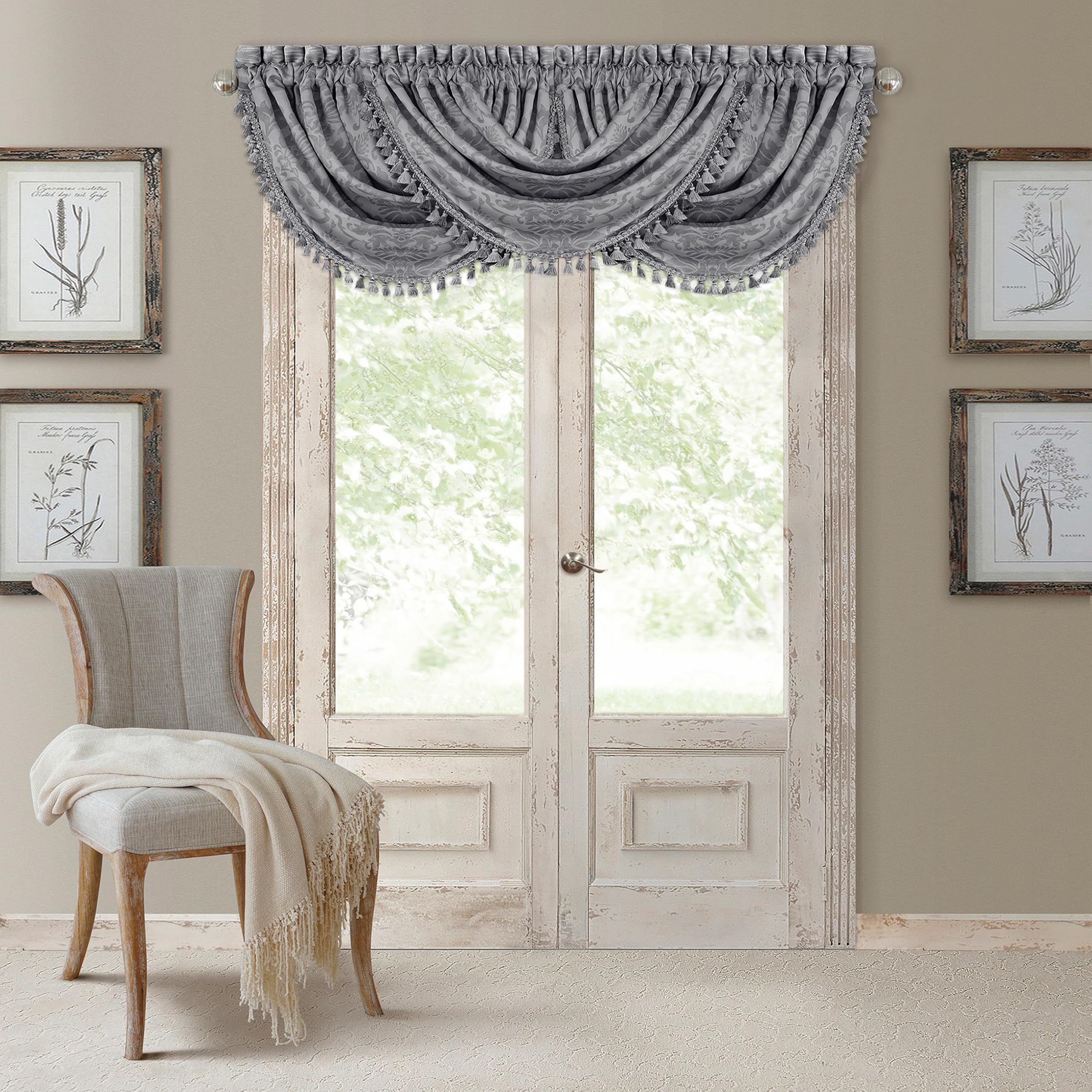 Elrene Home Fashions 20863ELR Antonia Rideau occultant avec Passe-Tringle/Languette arrière, argenté, cantonnière