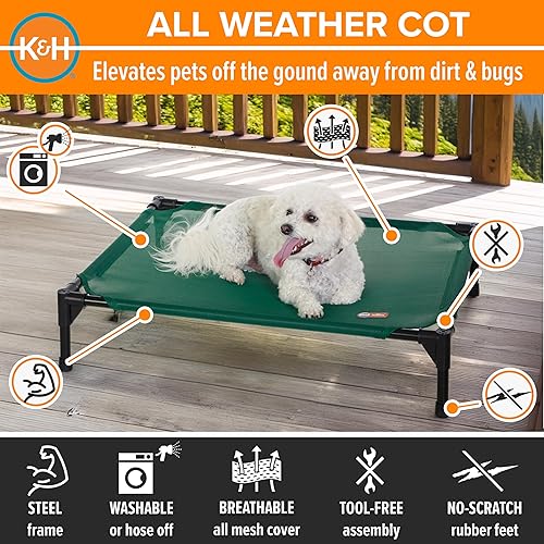 Miniatura 2 de K&H PET PRODUCTS - Cama elevada para mascotas, catre refrescante adecuado para todas las estaciones, malla verde, tamaño M, 25 x 32 x 7 pulgadas