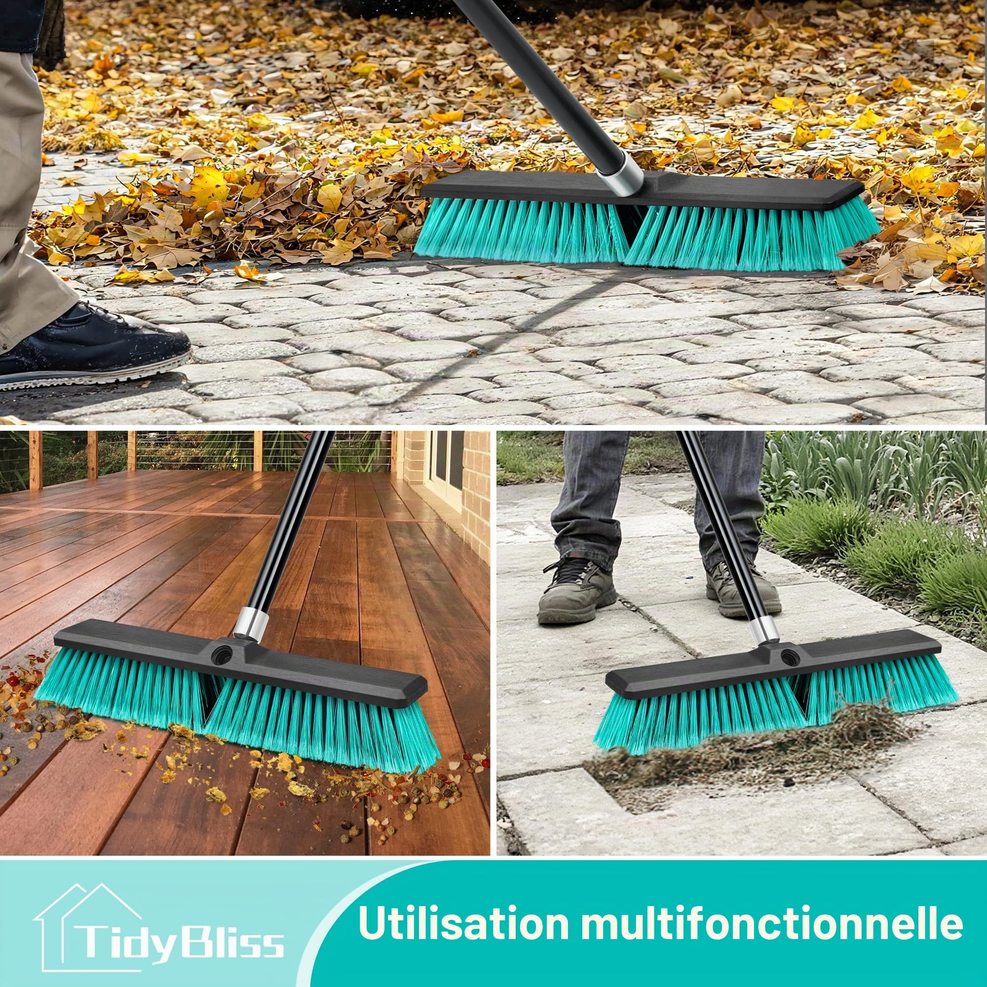TidyBliss 45 cm Balai Brosse Exterieur, Grande Brush Commerciale à Poils Durs avec Manche Long de 160 cm pour Garage, Atelier, Jardin, Cour, Terrasse, Rue, Entrepôt, Pelouse, Allée (Vert)