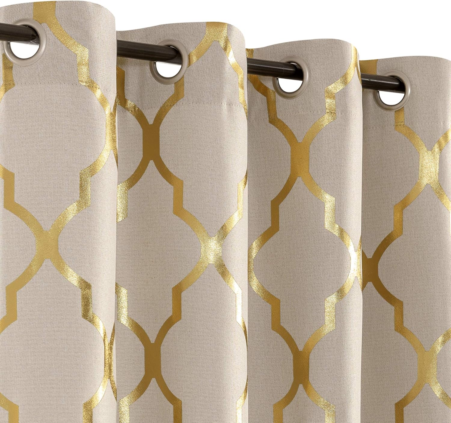 jinchan Linen Textured Curtains for Living Room Darkening Drapes Foil Moroccan Tile Print Curtains for Bedroom Window Treatment Set 72 inch Long One Panel Gold