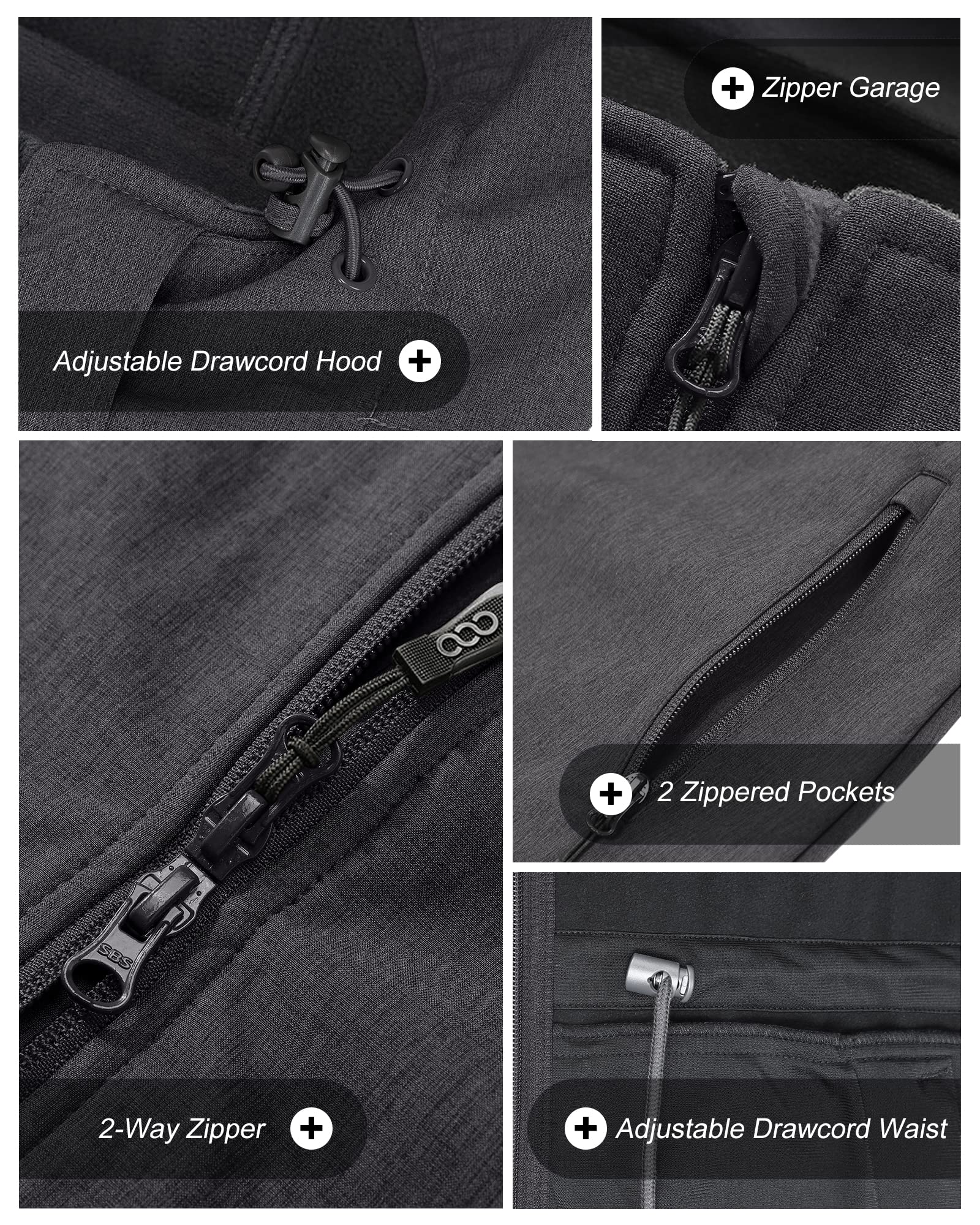 Giacca lunga da donna in softshell, con cappuccio, foderata in pile, antivento, impermeabile