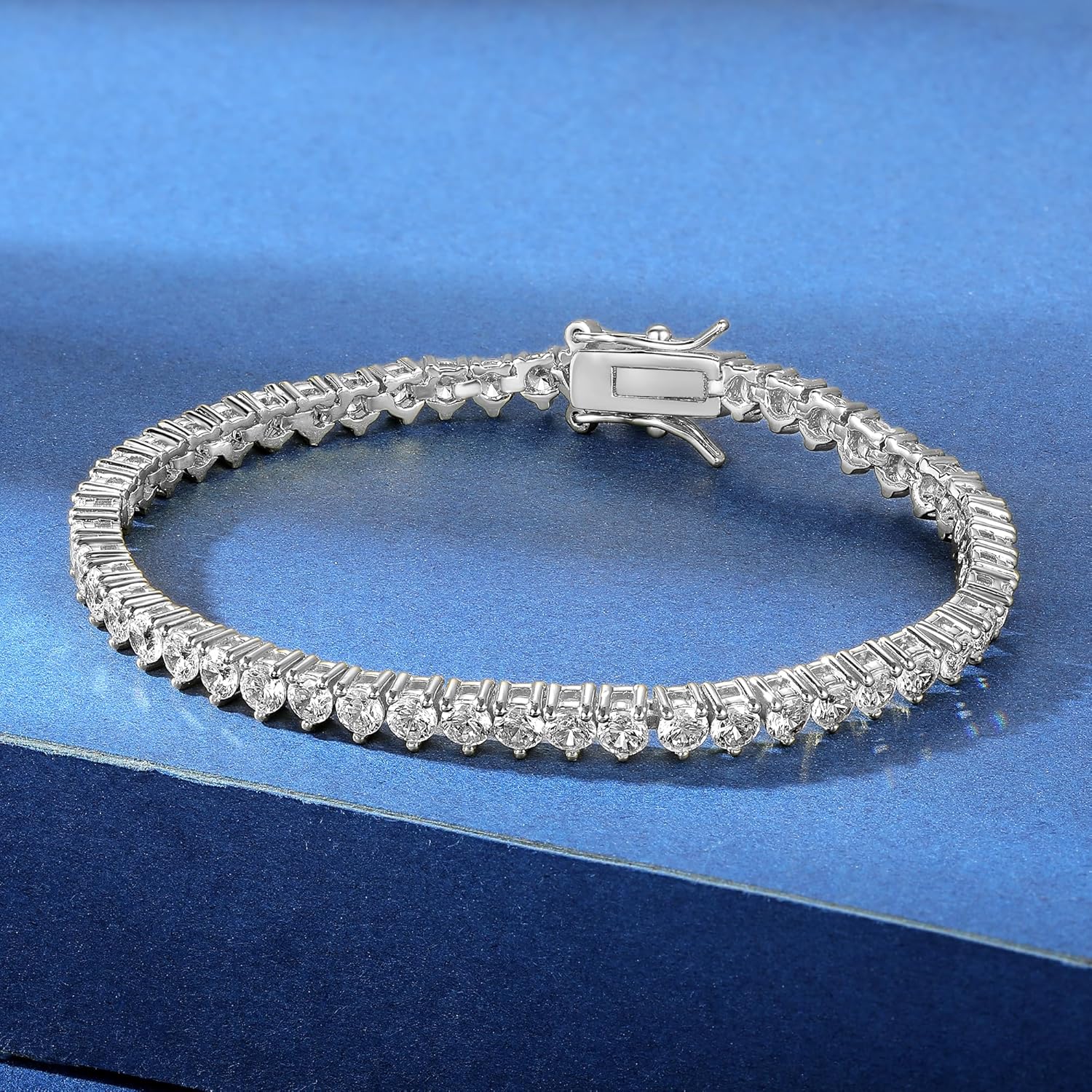 Gemsme 18K White/Yellow Gold Plated 4.0mm Cubic Zirconia Classic Tennis Bracelet 6-9 Inches - Image 2