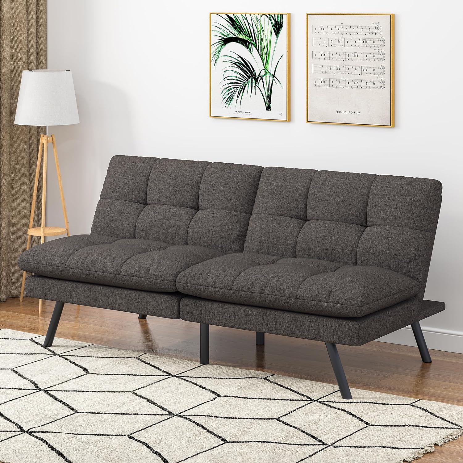 AMICLIBER 68'' Detachable Futon Sofa Bed, Dark Grey Linen