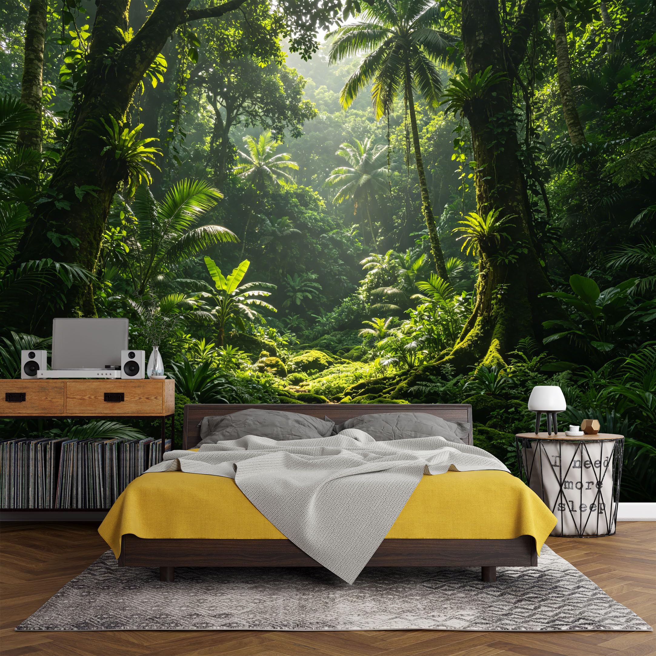 Custom Size Wall Mural， Tropical Jungle Rainforest Green Canopy Fern Palm Trees Nature Landscape，SelfAdhesive Art Prints wall Fabric (No PVC) Removable Wallpaper Living Room Decor