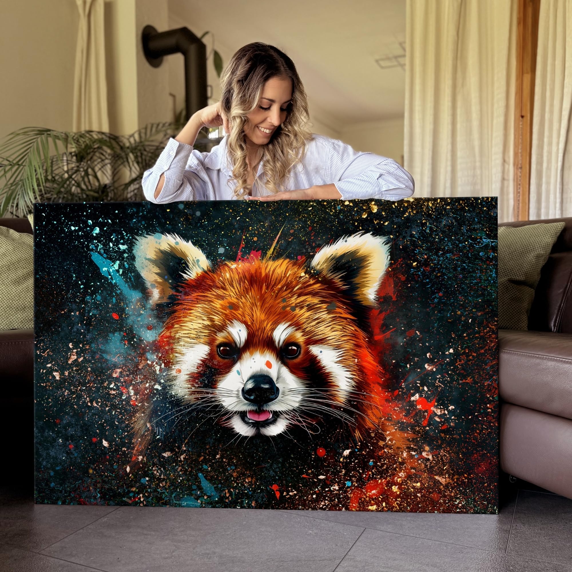 Artmazing | Roter Panda Bild Bunt | Pop Art Bilder | Bilder Katzenbär Modern | Katzenbärenbilder Modern | Moderne Bilder XXL | Wandbild Kleiner Panda Deko XXL | Bild Leinwand XXL | Katzenbären Bilder